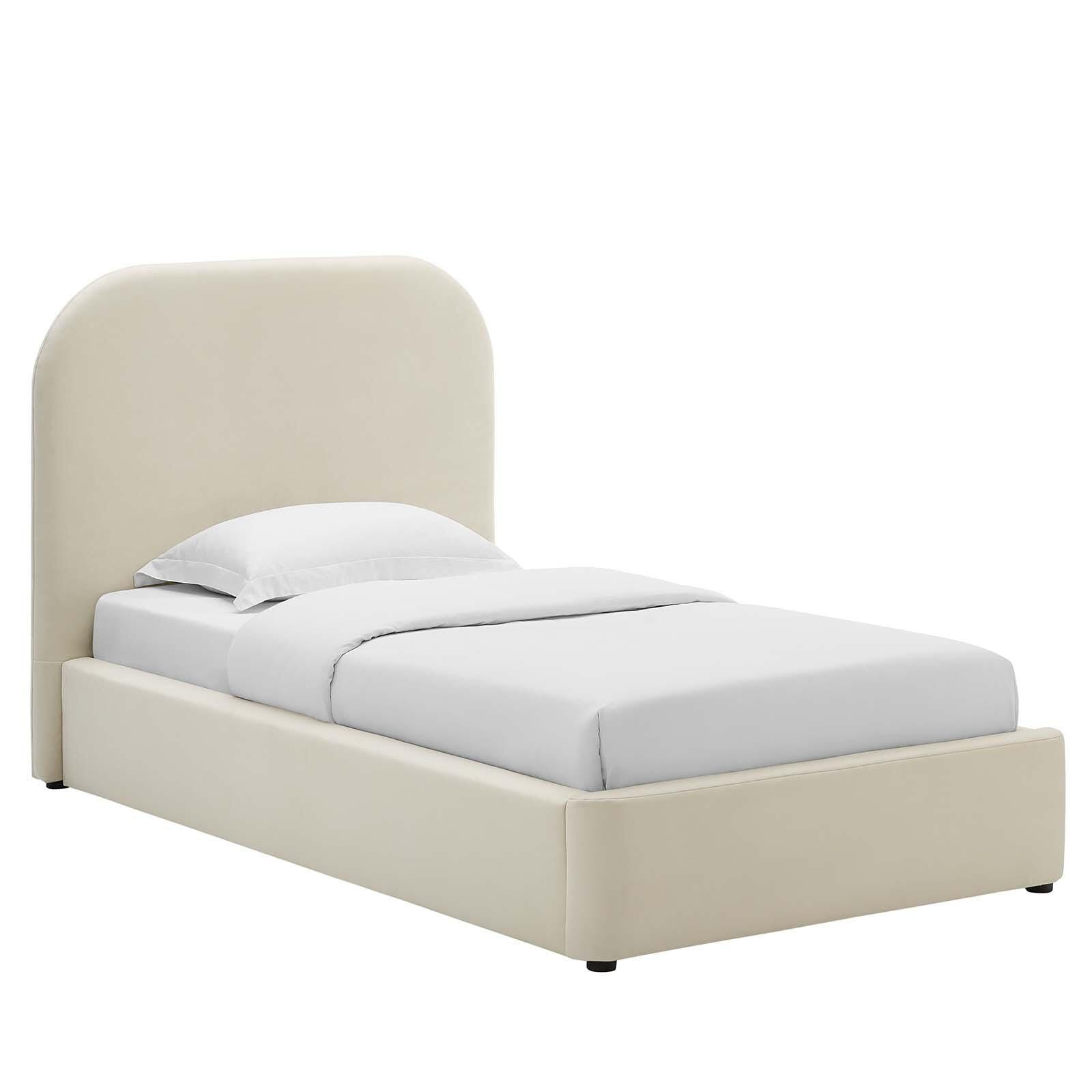 Keynote Performance Velvet Curved Twin Platform Bed, Alabaster, large