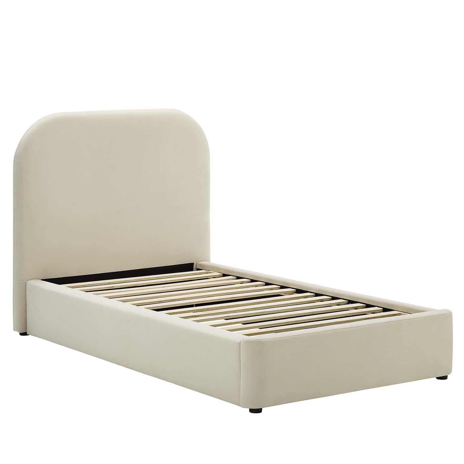 Keynote Performance Velvet Curved Twin Platform Bed, Alabaster, large