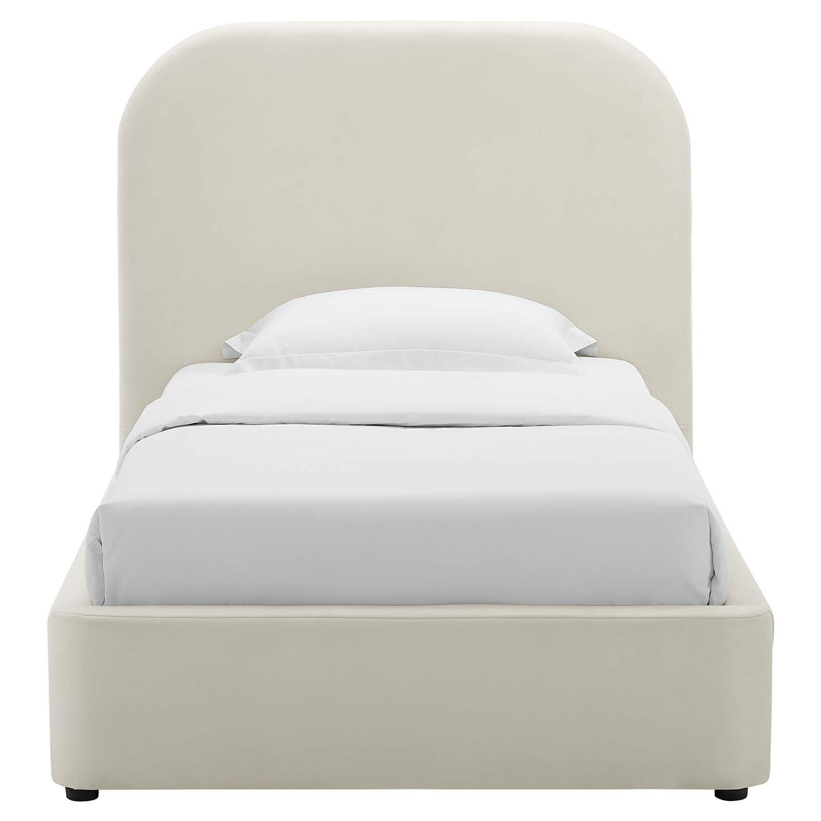 Keynote Performance Velvet Curved Twin Platform Bed, Alabaster, large