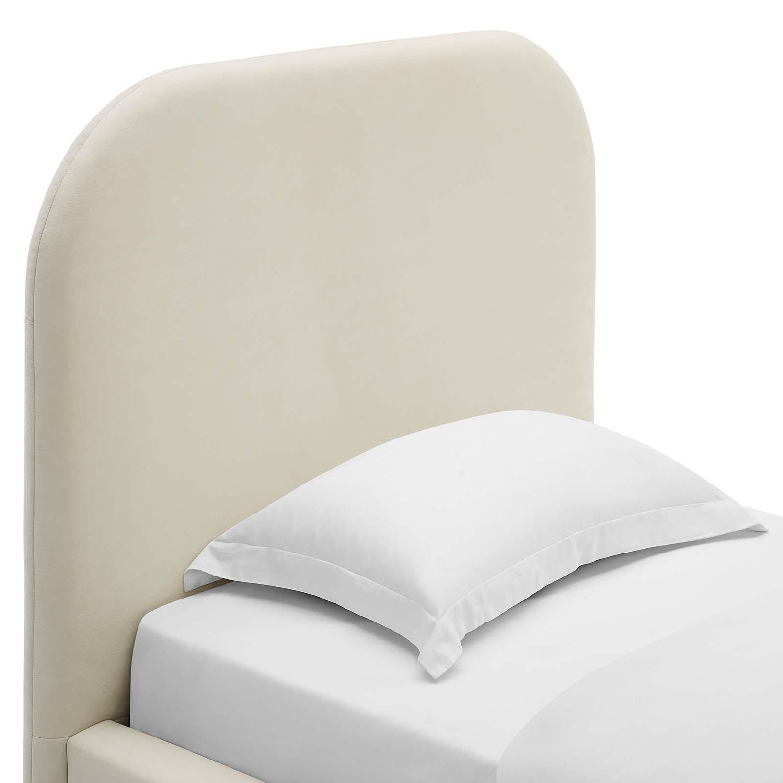 Keynote Performance Velvet Curved Twin Platform Bed, Alabaster, large