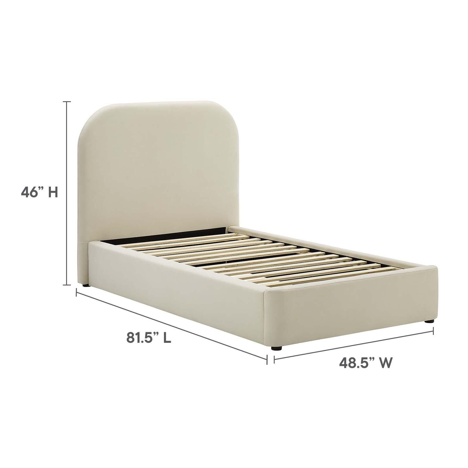 Keynote Performance Velvet Curved Twin Platform Bed, Alabaster, large