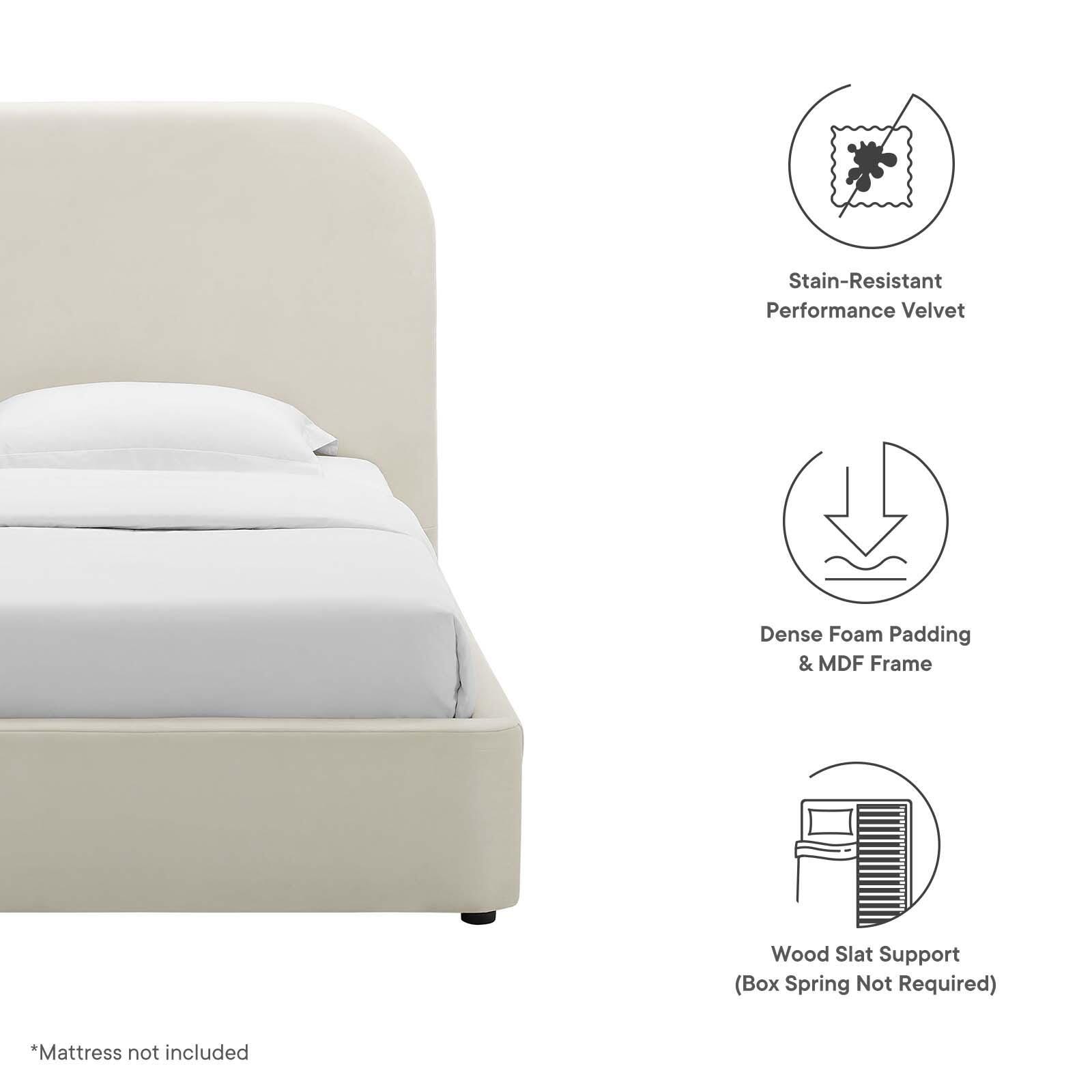 Keynote Performance Velvet Curved Twin Platform Bed, Alabaster, large