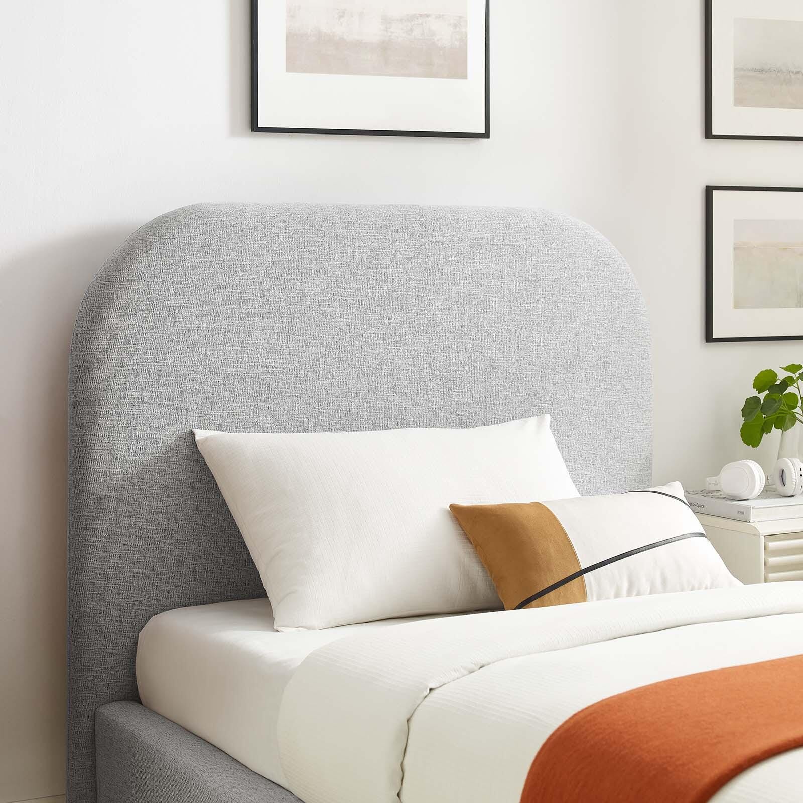 Keynote Upholstered Fabric Curved Twin Platform Bed, Light Gray, large