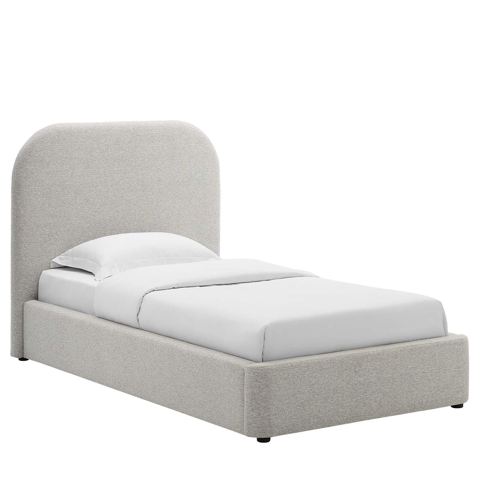 Keynote Upholstered Fabric Curved Twin Platform Bed, Light Gray, large