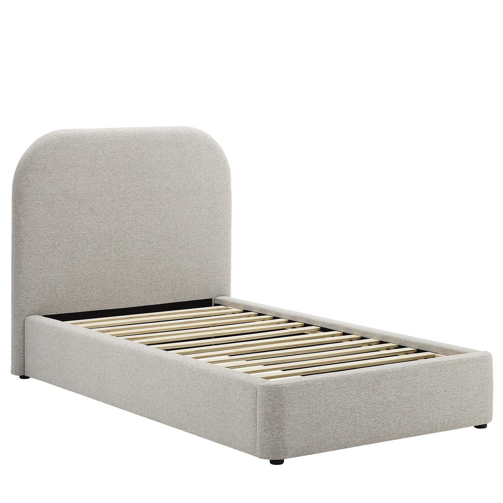 Keynote Upholstered Fabric Curved Twin Platform Bed, Light Gray, large