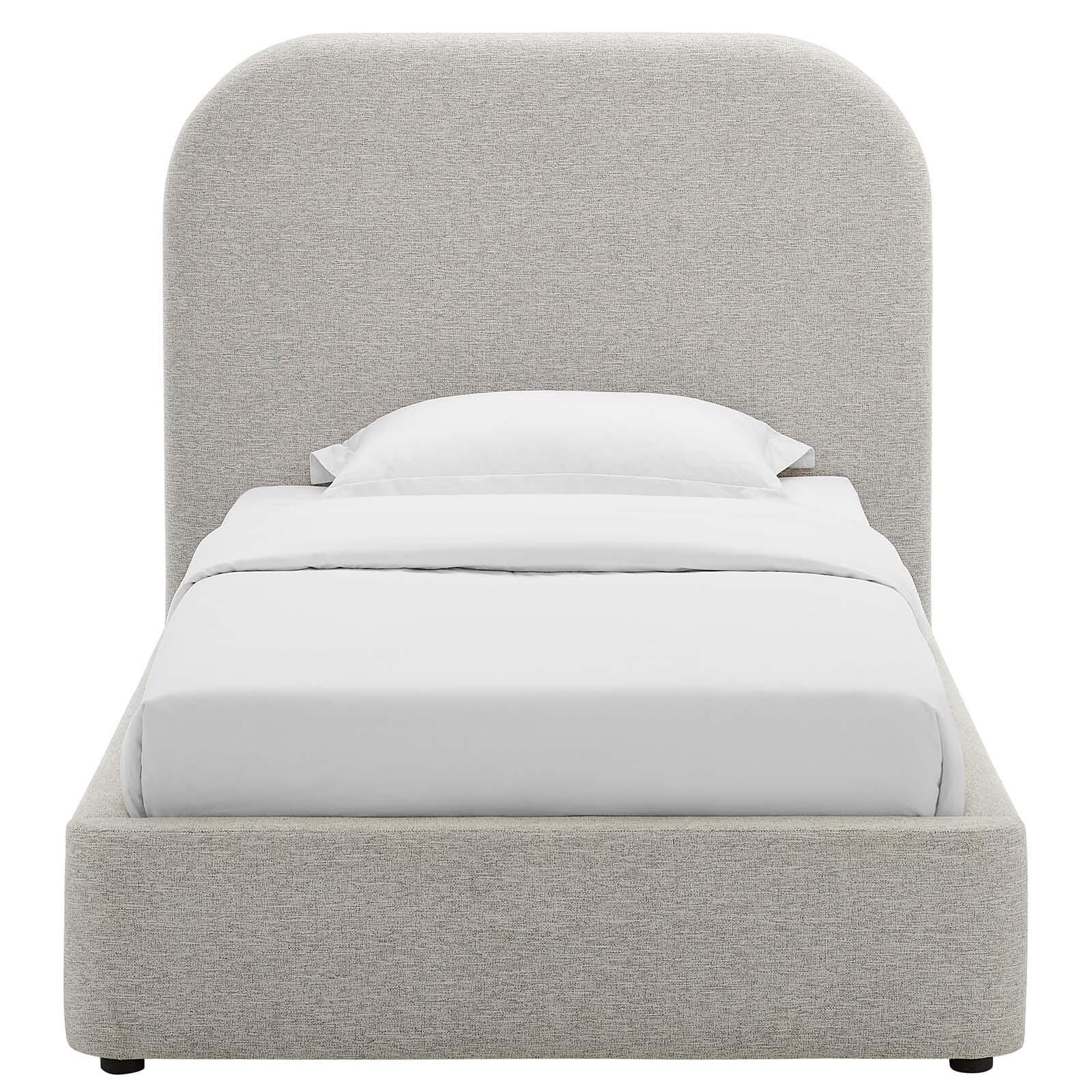 Keynote Upholstered Fabric Curved Twin Platform Bed, Light Gray, large