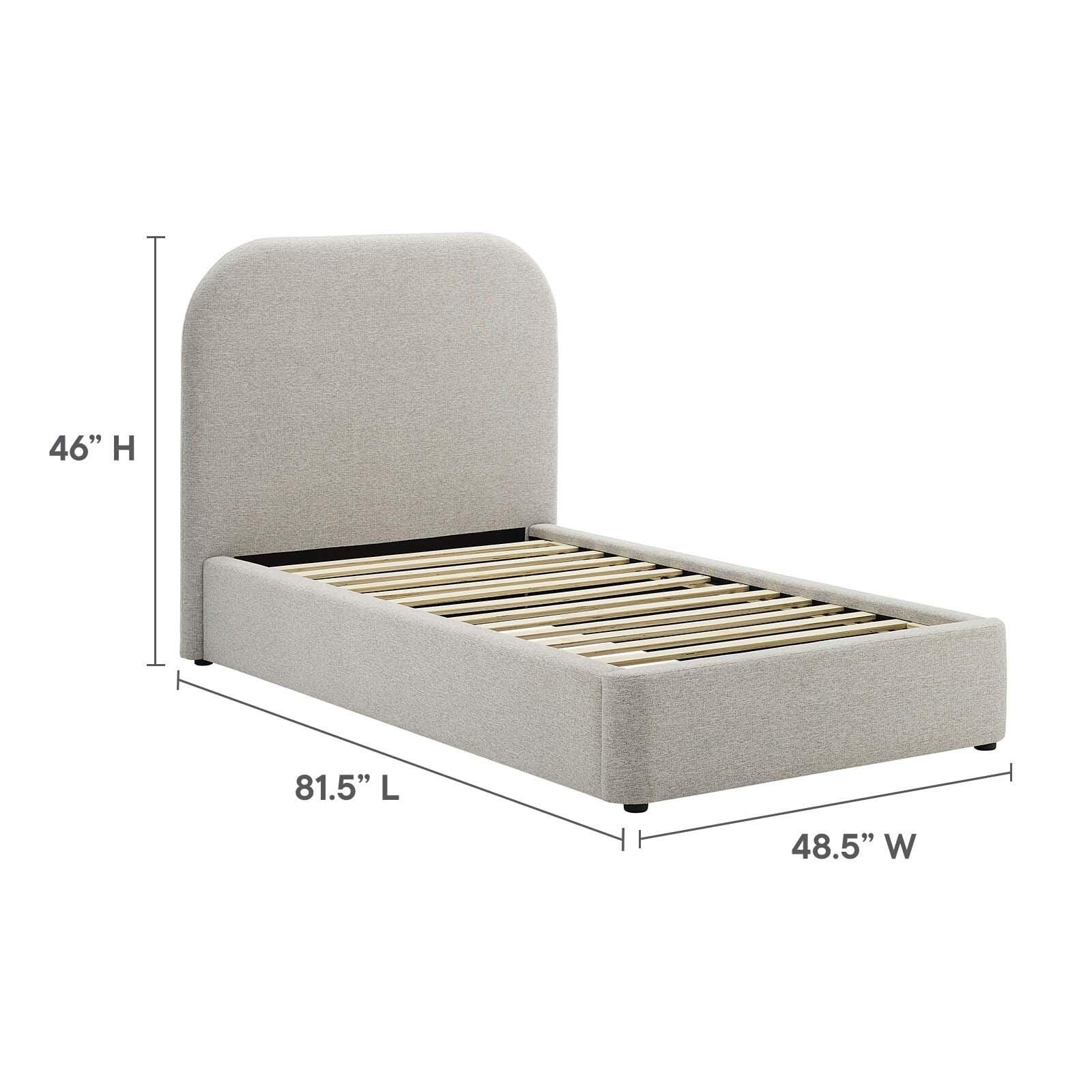 Keynote Upholstered Fabric Curved Twin Platform Bed, Light Gray, large
