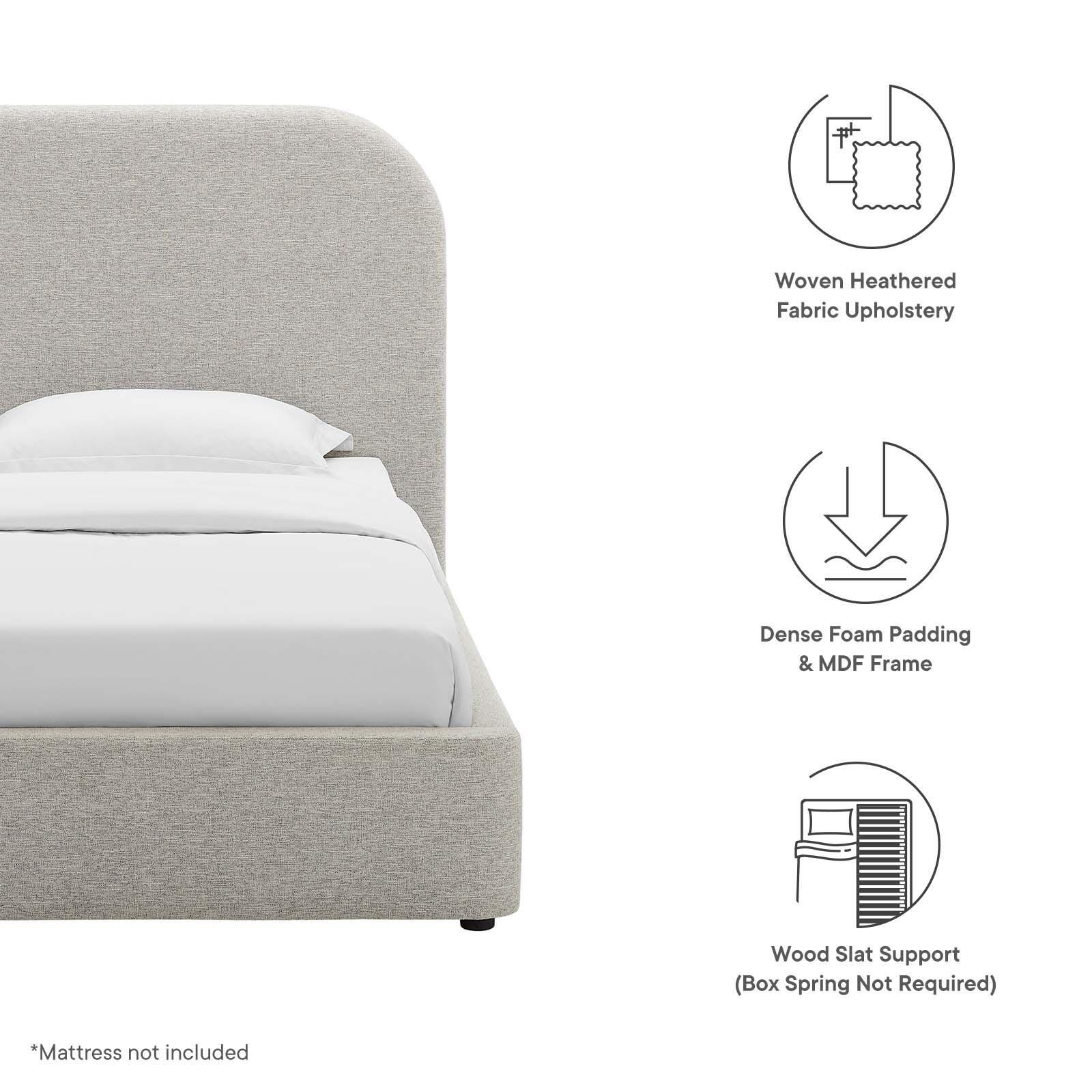 Keynote Upholstered Fabric Curved Twin Platform Bed, Light Gray, large