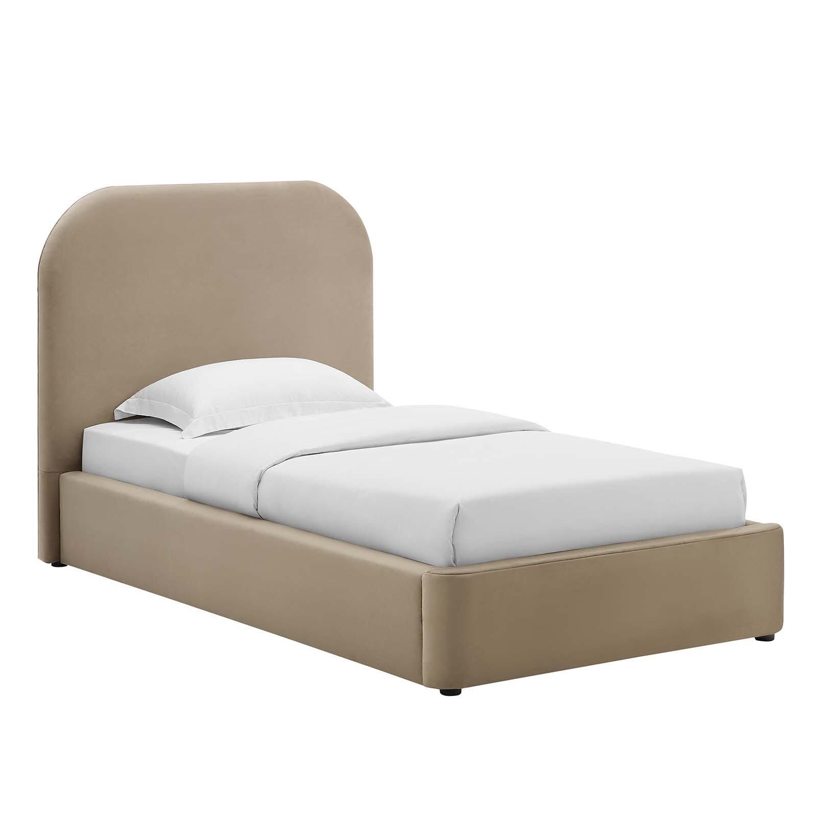 Keynote Performance Velvet Curved Twin Platform Bed, Taupe, large