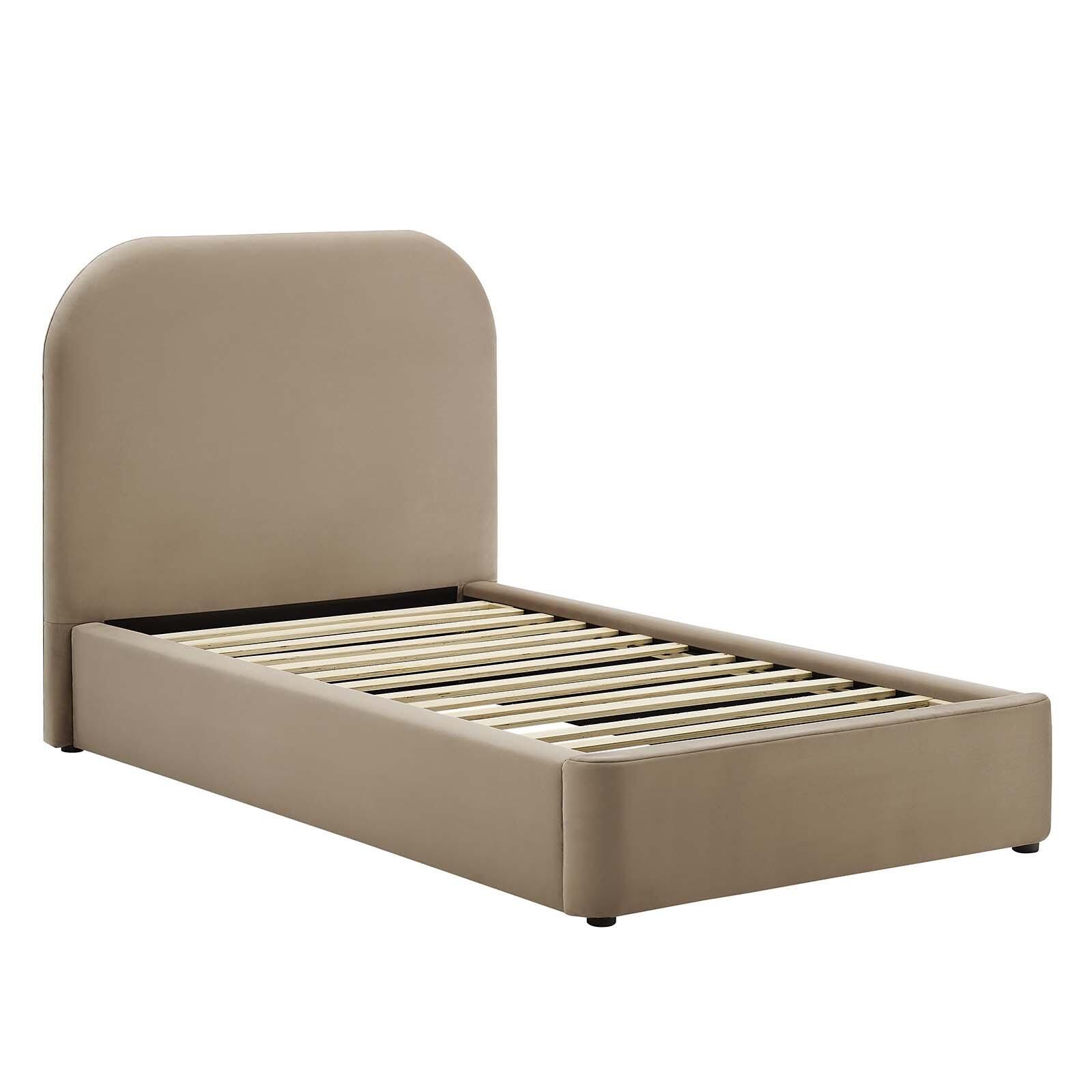 Keynote Performance Velvet Curved Twin Platform Bed, Taupe, large
