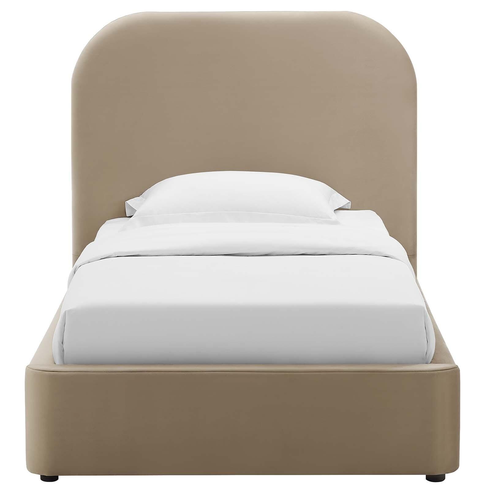 Keynote Performance Velvet Curved Twin Platform Bed, Taupe, large