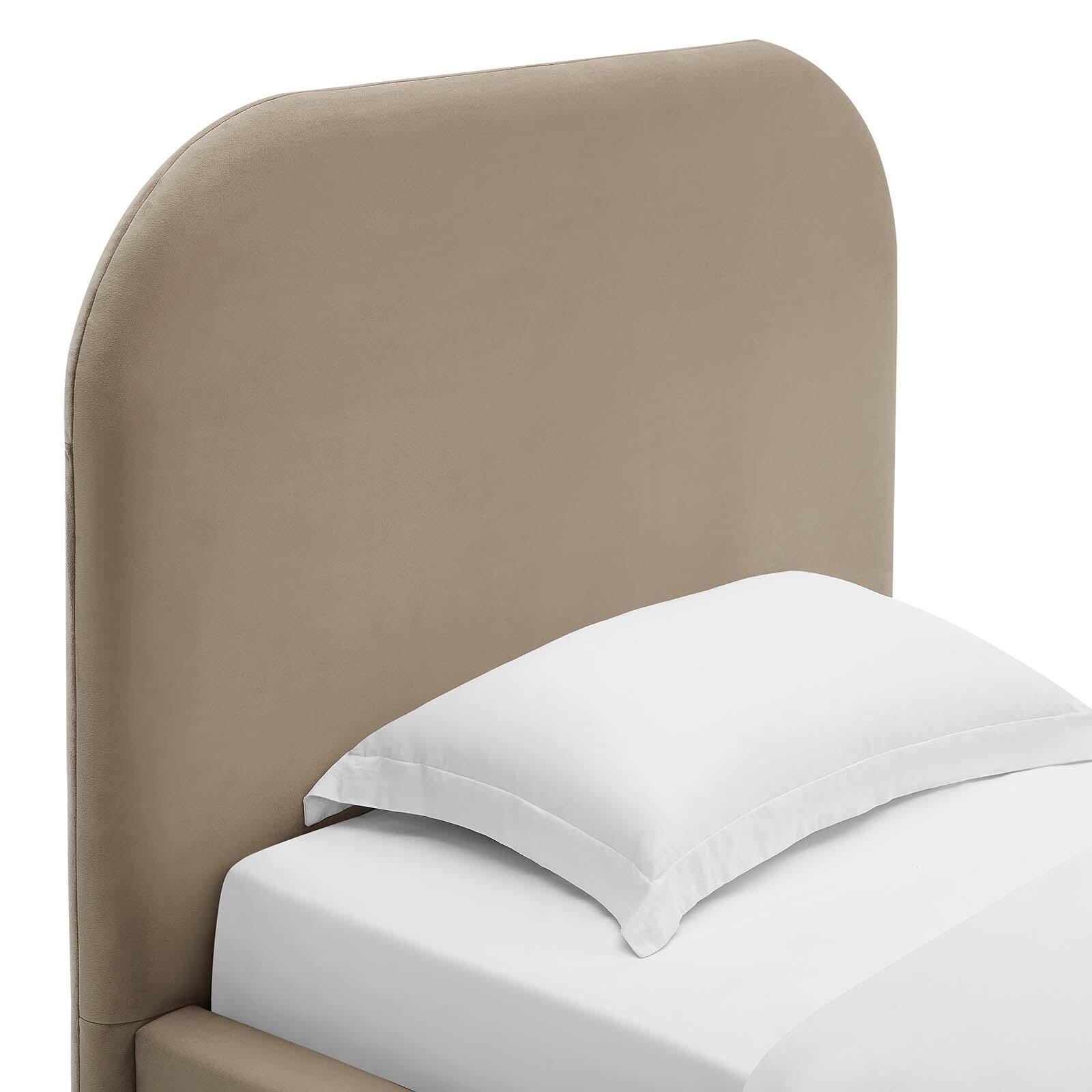 Keynote Performance Velvet Curved Twin Platform Bed, Taupe, large