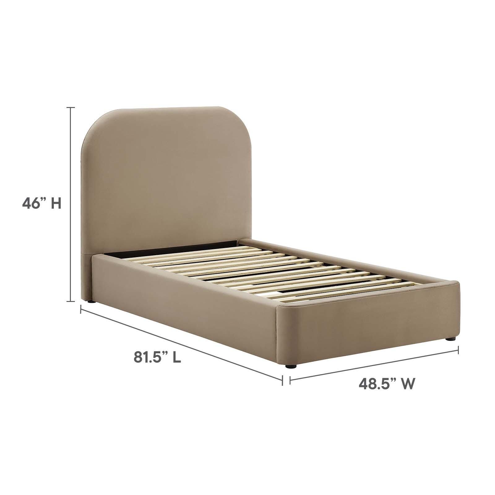 Keynote Performance Velvet Curved Twin Platform Bed, Taupe, large