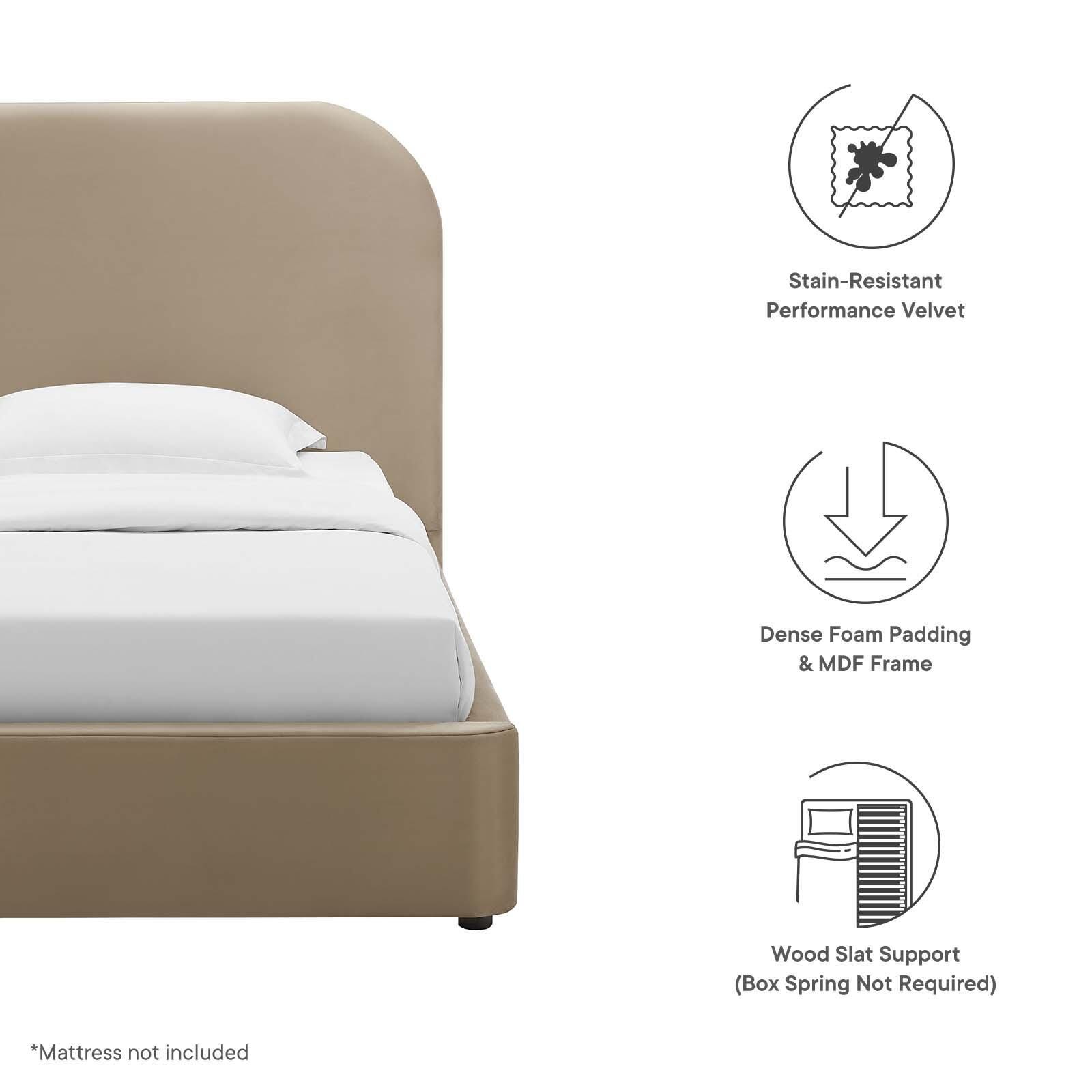 Keynote Performance Velvet Curved Twin Platform Bed, Taupe, large