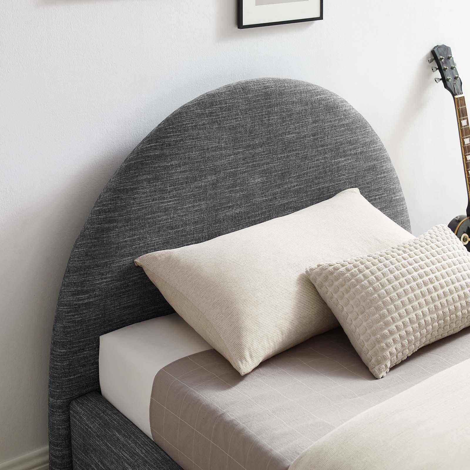 Resort Upholstered Fabric Arched Round Twin Platform Bed, Slate, large