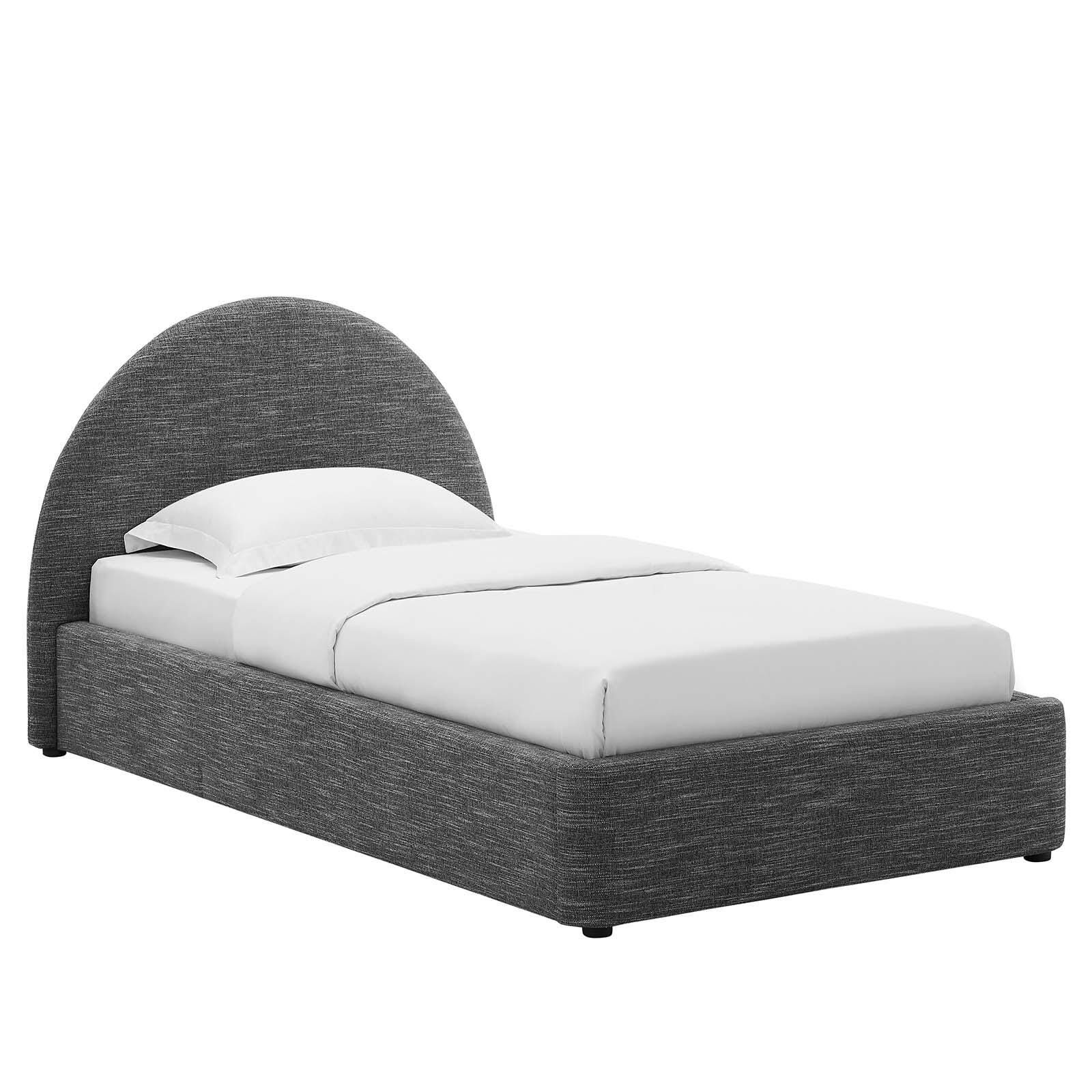Resort Upholstered Fabric Arched Round Twin Platform Bed, Slate, large