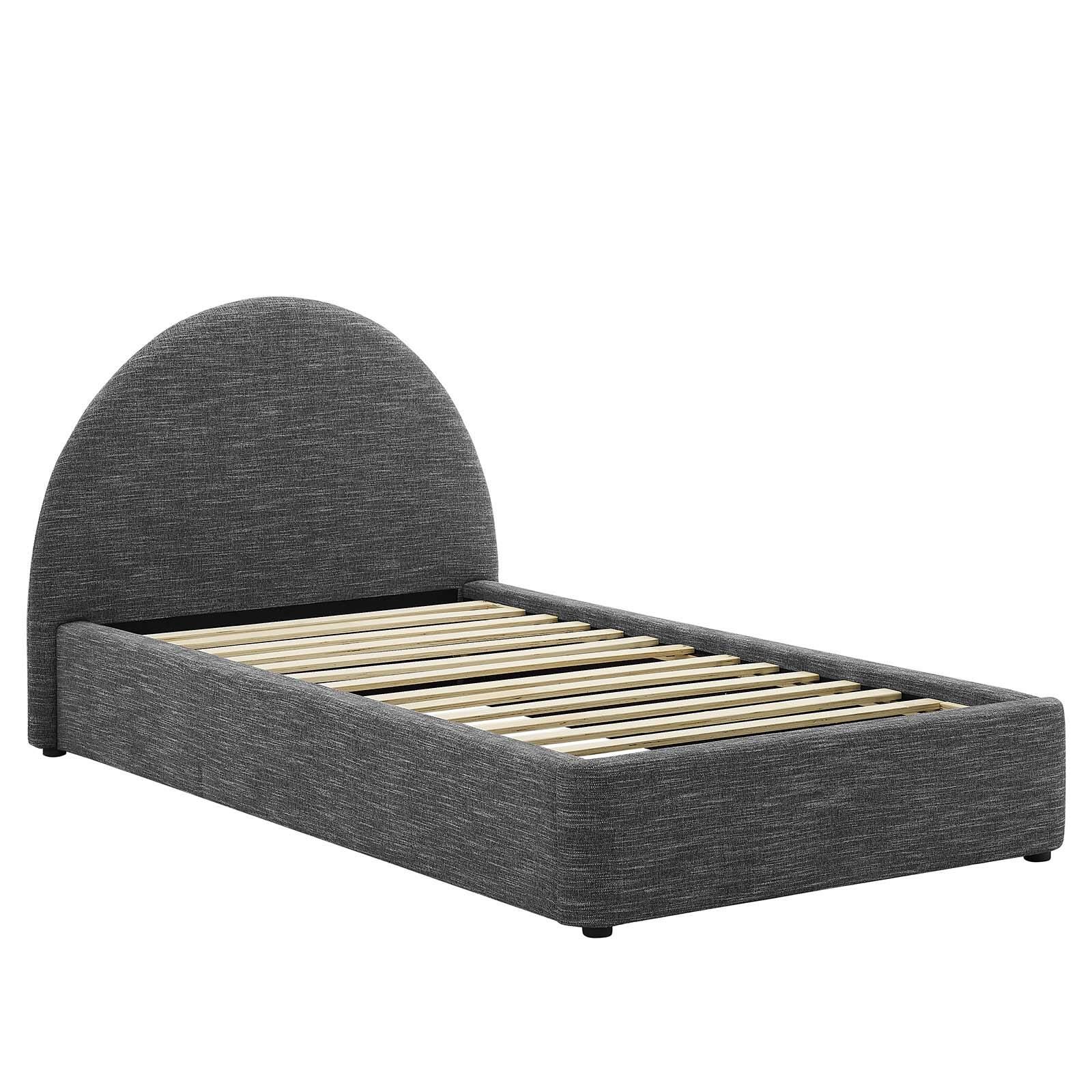 Resort Upholstered Fabric Arched Round Twin Platform Bed, Slate, large
