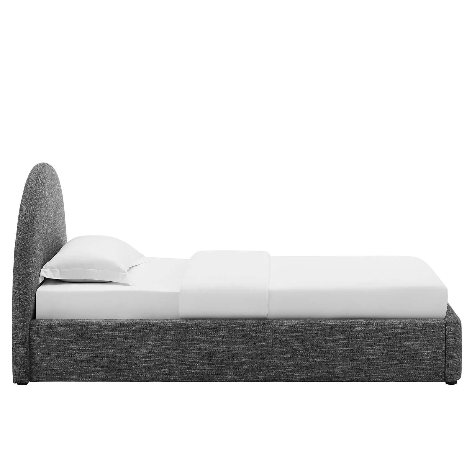 Resort Upholstered Fabric Arched Round Twin Platform Bed, Slate, large