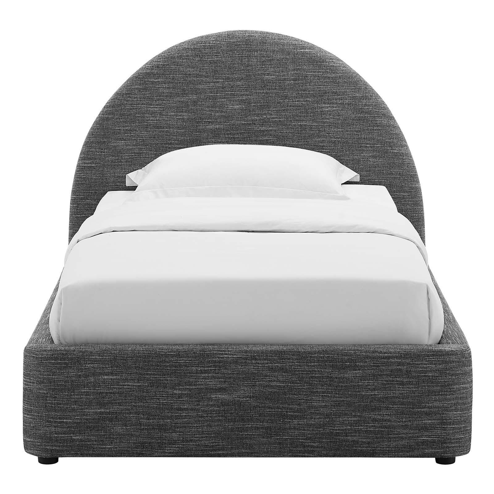 Resort Upholstered Fabric Arched Round Twin Platform Bed, Slate, large
