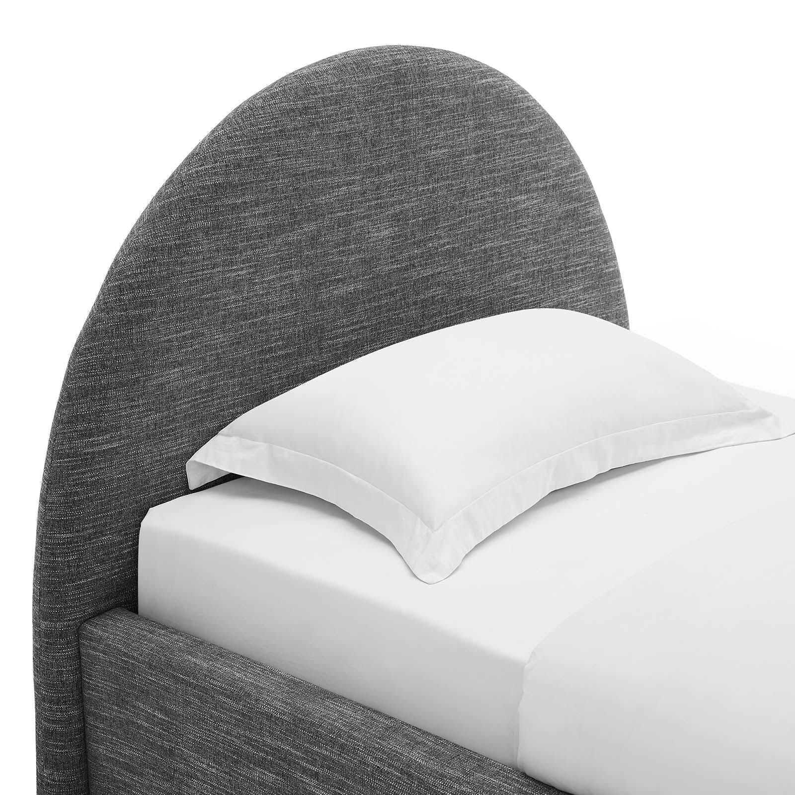 Resort Upholstered Fabric Arched Round Twin Platform Bed, Slate, large