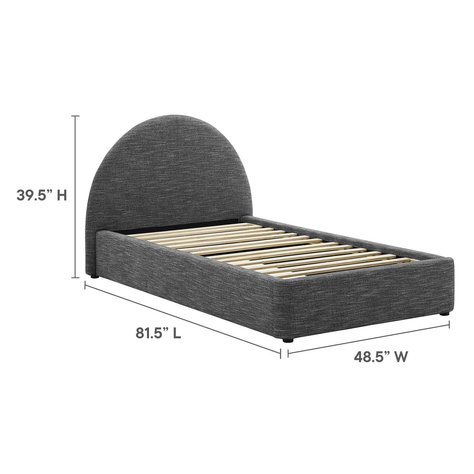 Resort Upholstered Fabric Arched Round Twin Platform Bed, Slate, large