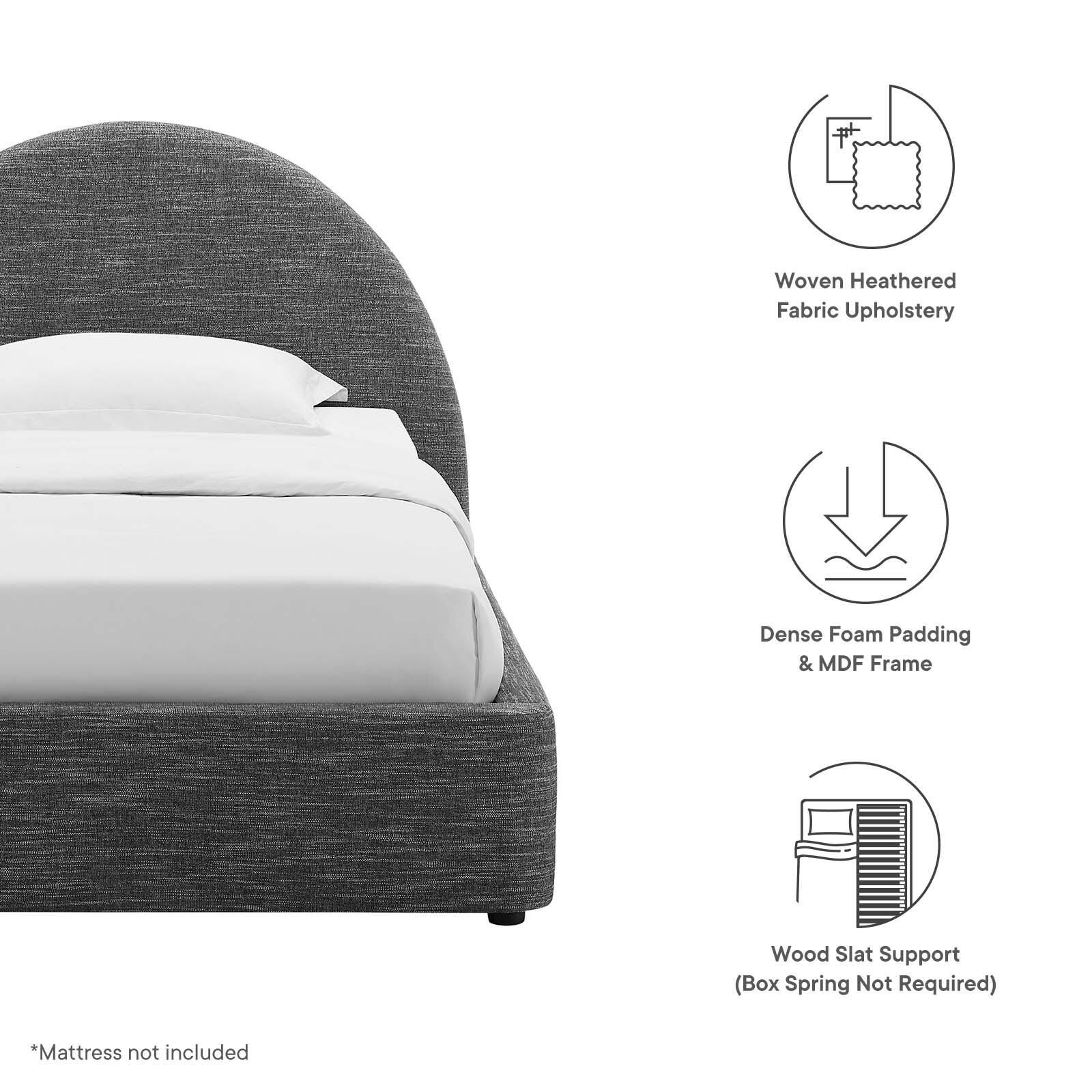 Resort Upholstered Fabric Arched Round Twin Platform Bed, Slate, large