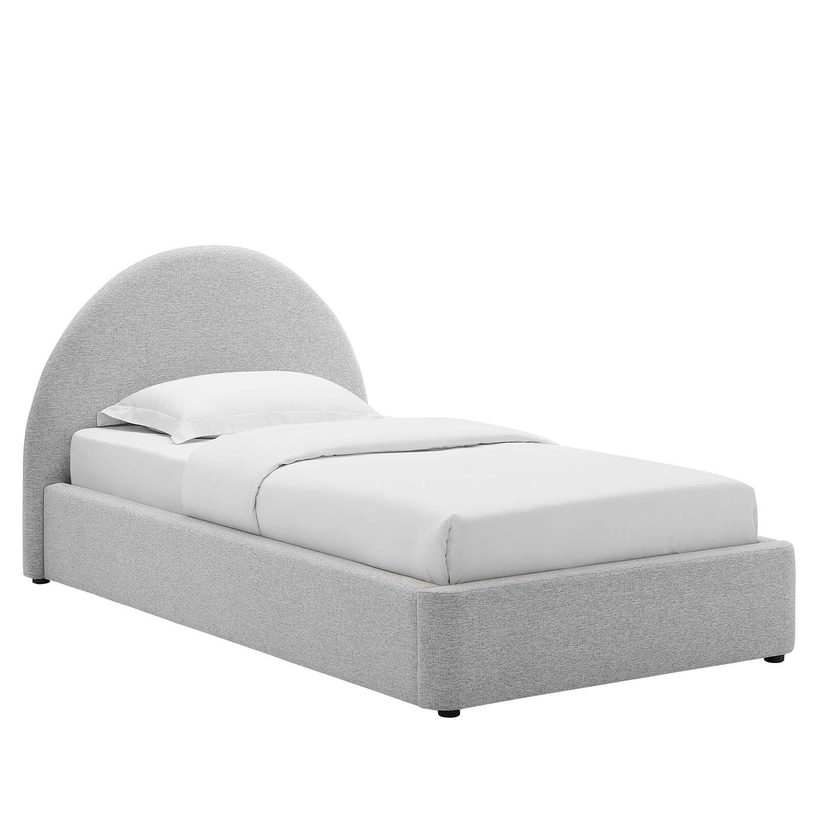 Resort Upholstered Fabric Arched Round Twin Platform Bed, Light Gray, large