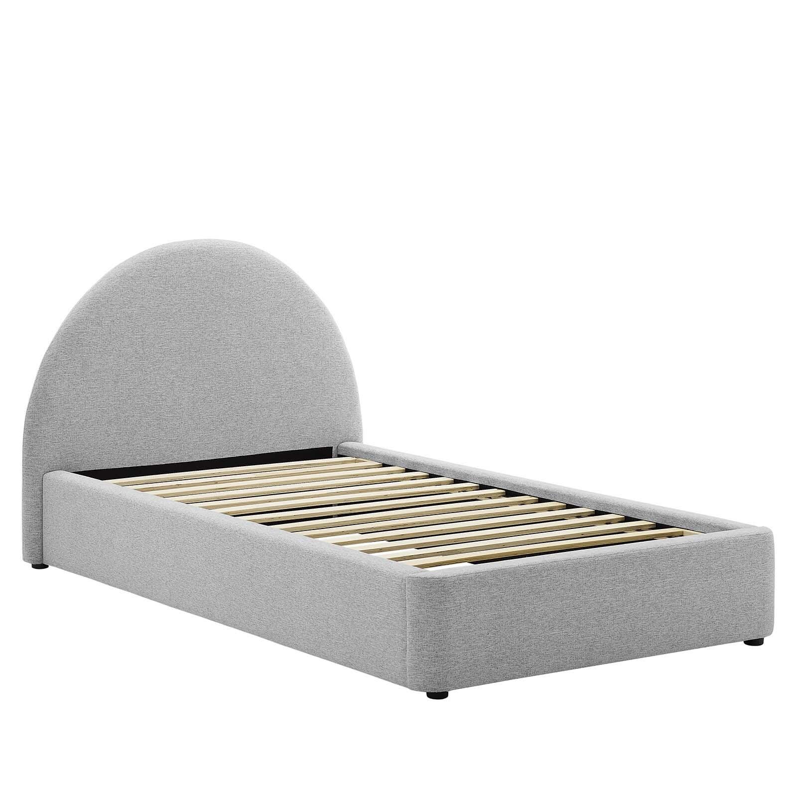 Resort Upholstered Fabric Arched Round Twin Platform Bed, Light Gray, large