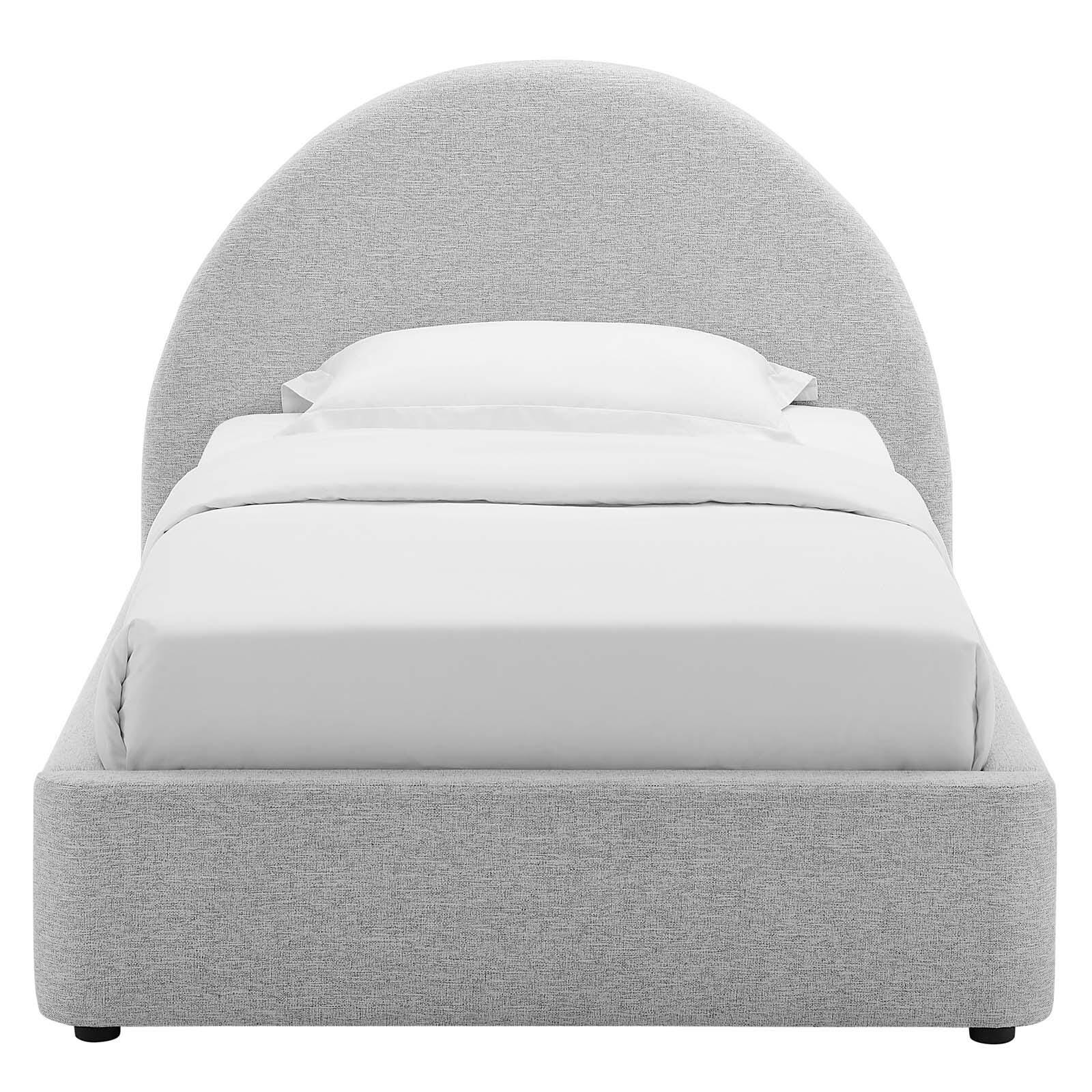 Resort Upholstered Fabric Arched Round Twin Platform Bed, Light Gray, large
