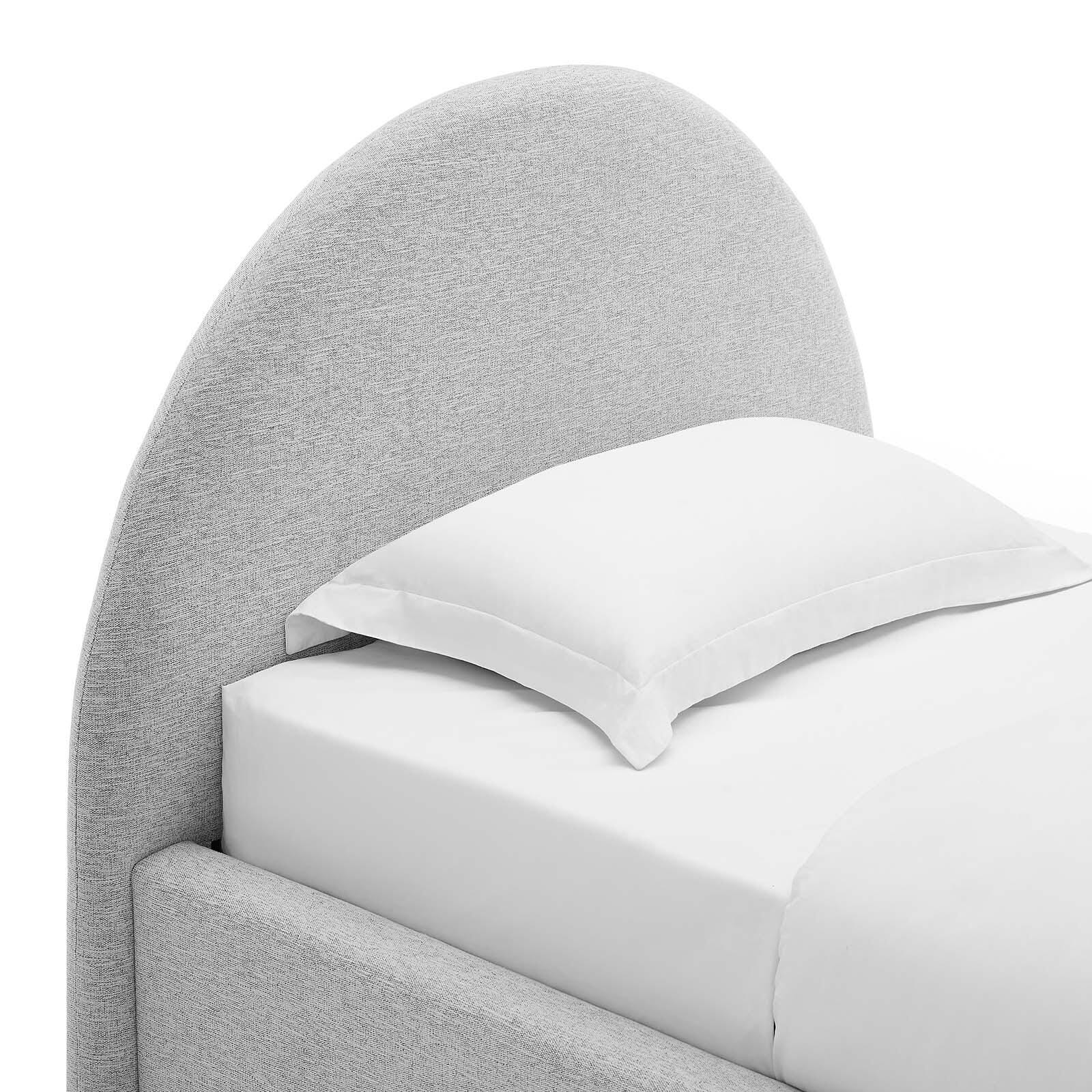 Resort Upholstered Fabric Arched Round Twin Platform Bed, Light Gray, large
