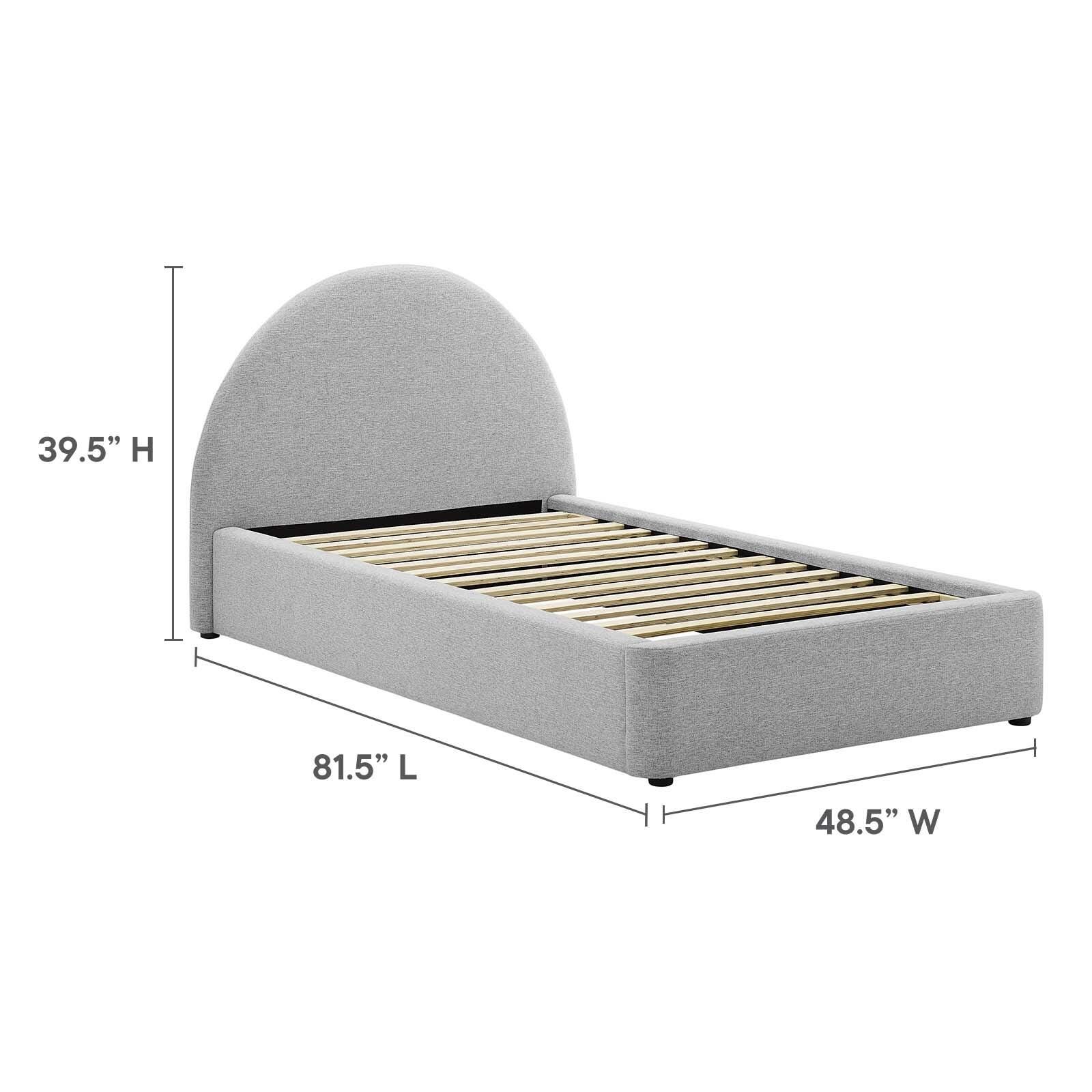 Resort Upholstered Fabric Arched Round Twin Platform Bed, Light Gray, large