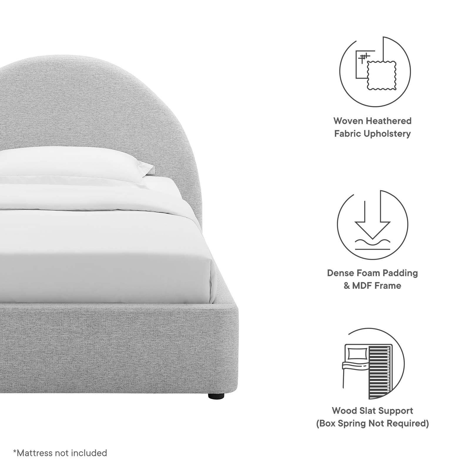 Resort Upholstered Fabric Arched Round Twin Platform Bed, Light Gray, large