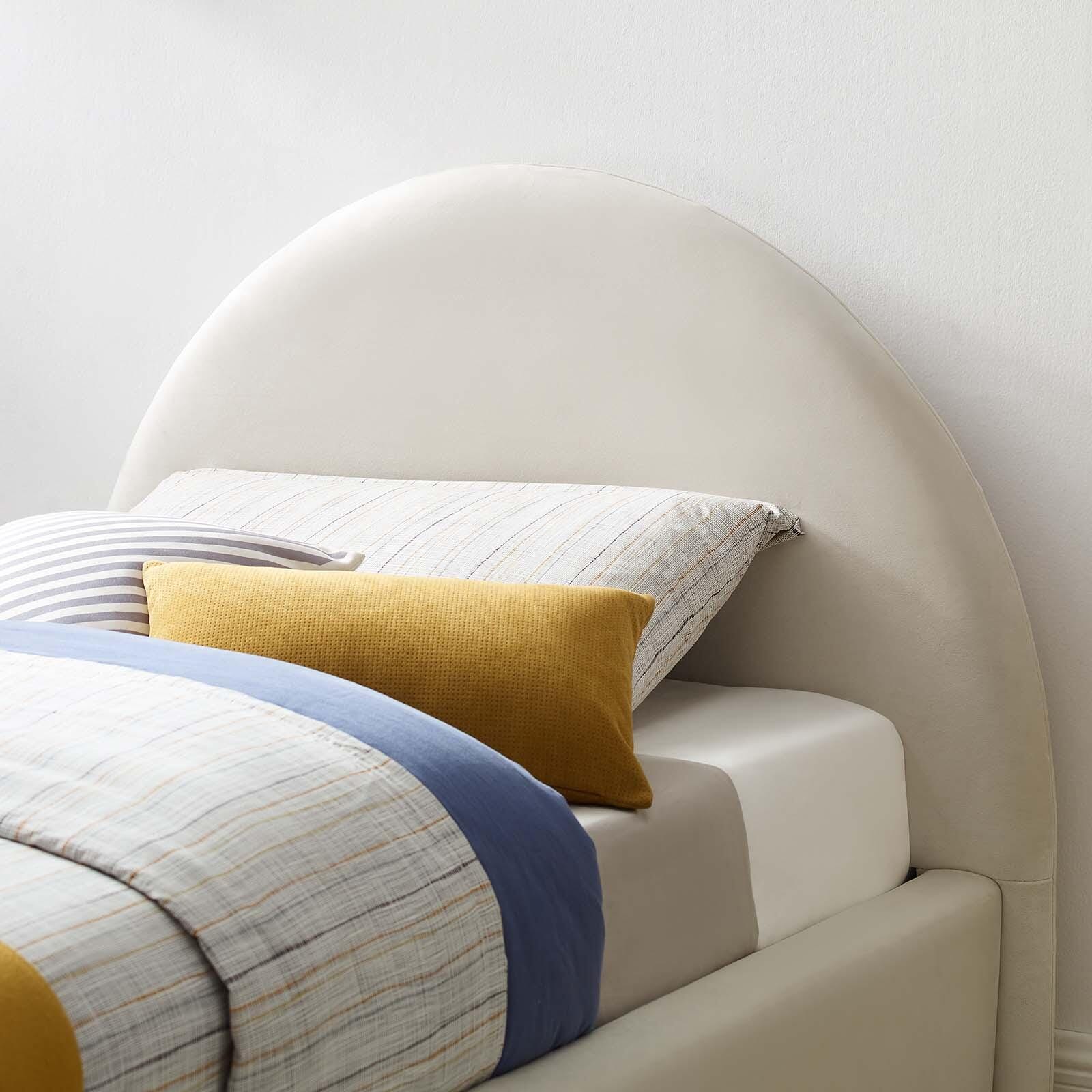 Resort Performance Velvet Arched Round Twin Platform Bed, Alabaster, large