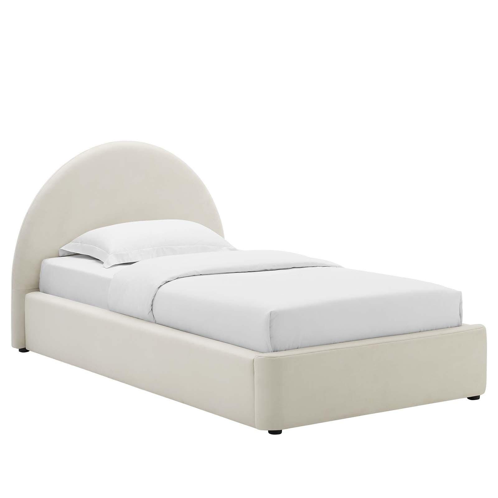 Resort Performance Velvet Arched Round Twin Platform Bed, Alabaster, large