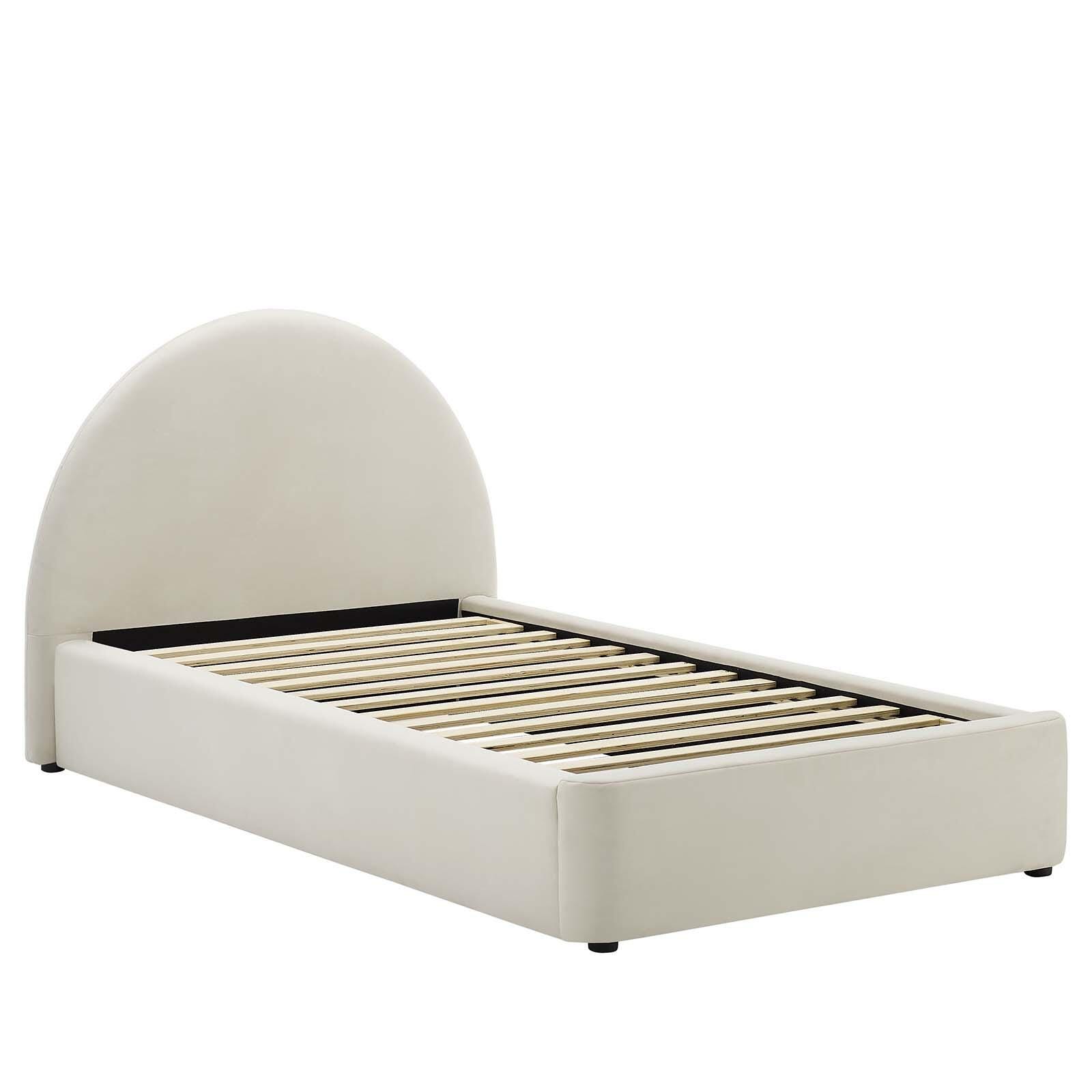 Resort Performance Velvet Arched Round Twin Platform Bed, Alabaster, large
