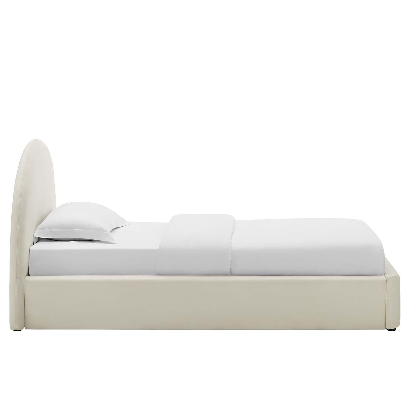 Resort Performance Velvet Arched Round Twin Platform Bed, Alabaster, large