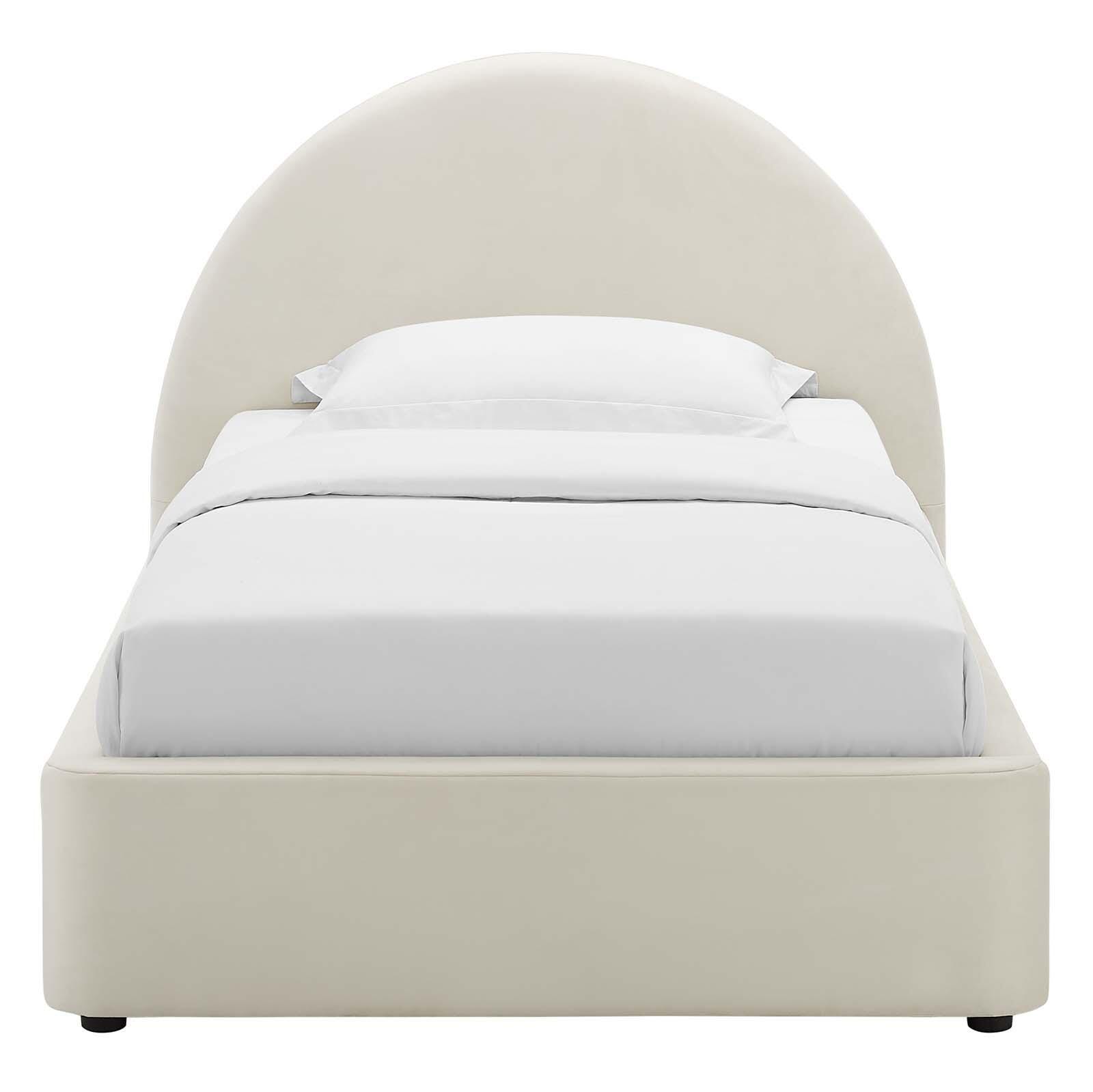 Resort Performance Velvet Arched Round Twin Platform Bed, Alabaster, large