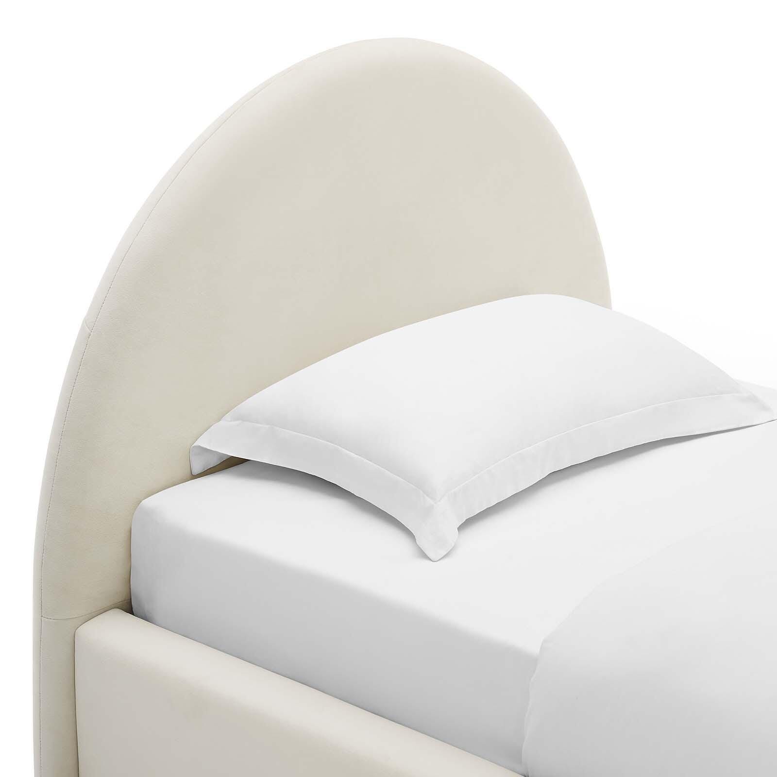 Resort Performance Velvet Arched Round Twin Platform Bed, Alabaster, large