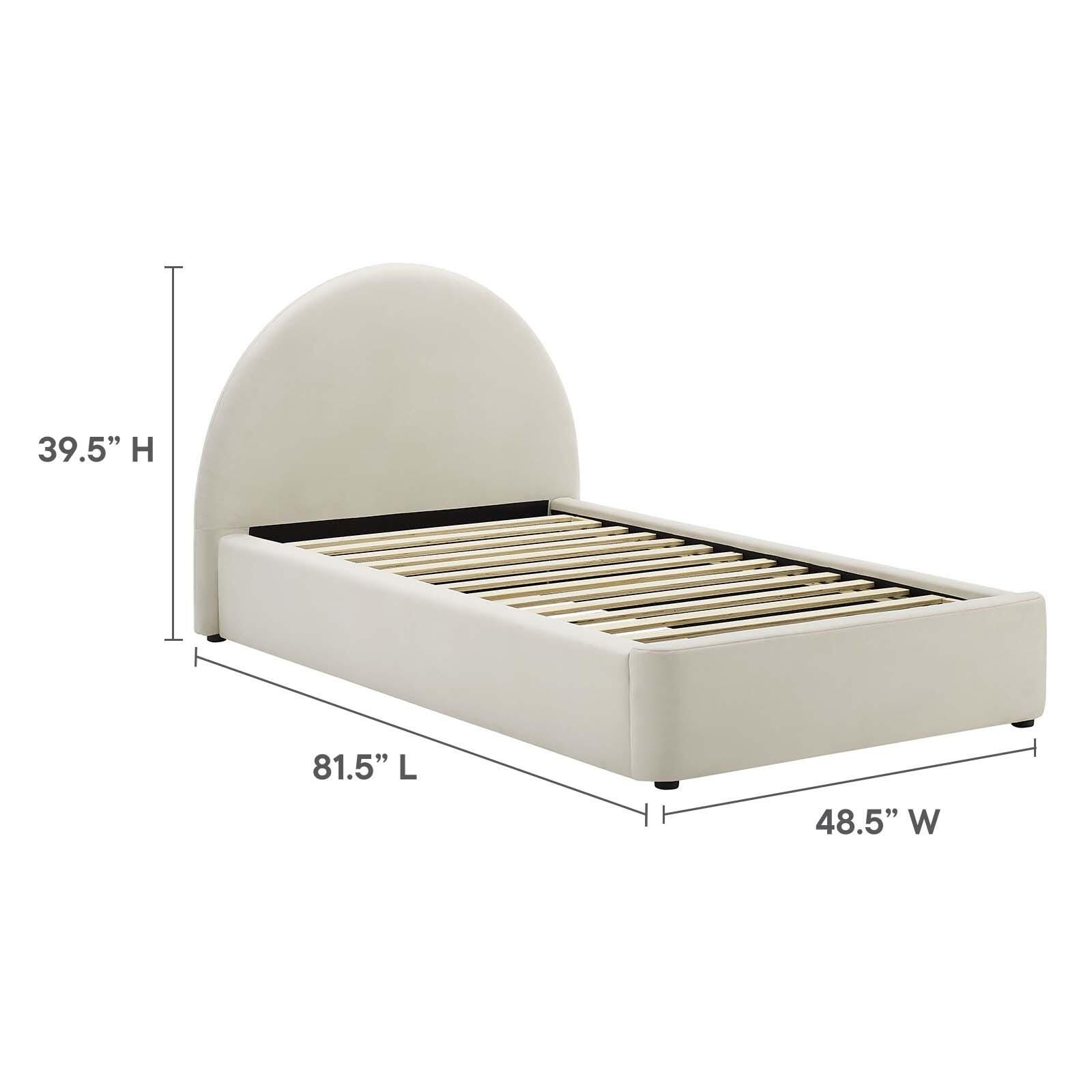 Resort Performance Velvet Arched Round Twin Platform Bed, Alabaster, large