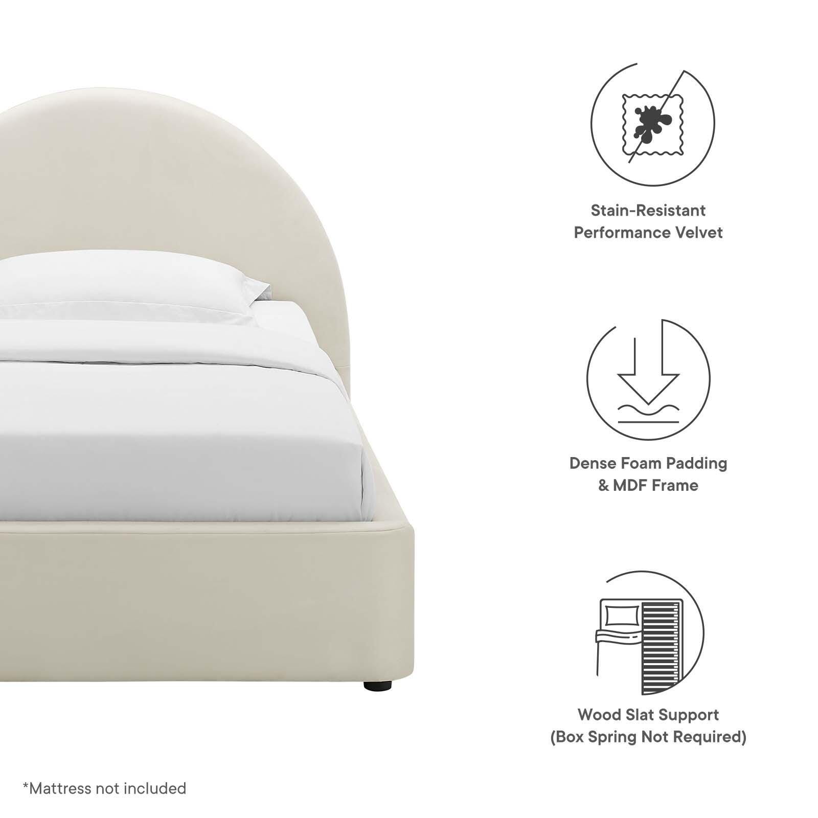Resort Performance Velvet Arched Round Twin Platform Bed, Alabaster, large