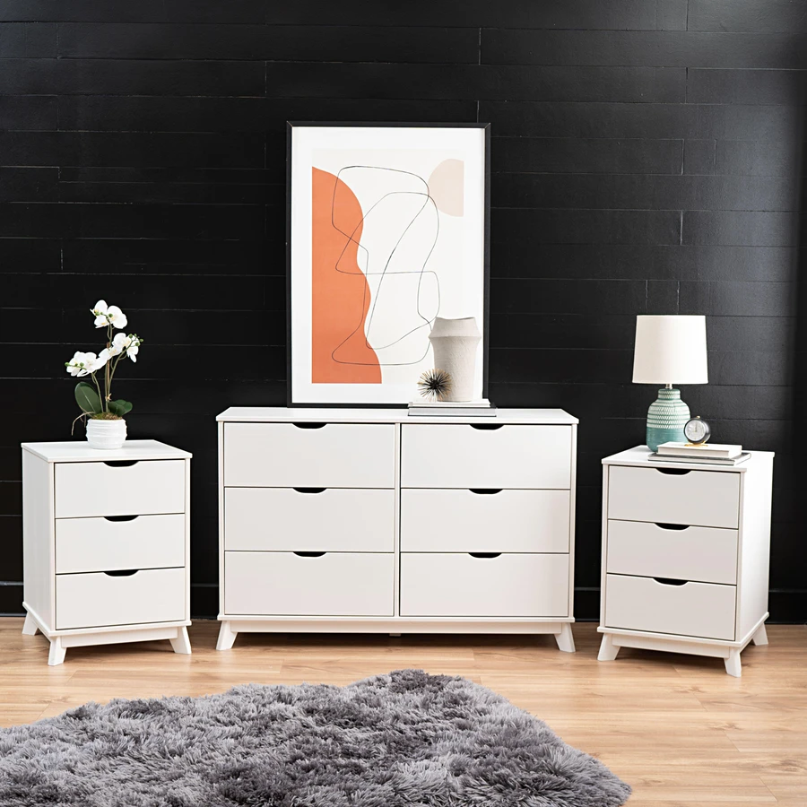 Linon Pierce 2 Nightstands and Dresser Set, White Linon Pierce 2 Nightstands and Dresser Set, White