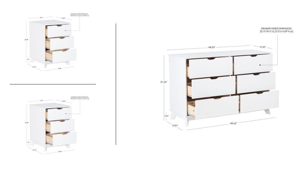 Linon Pierce 2 Nightstands and Dresser Set, White, large