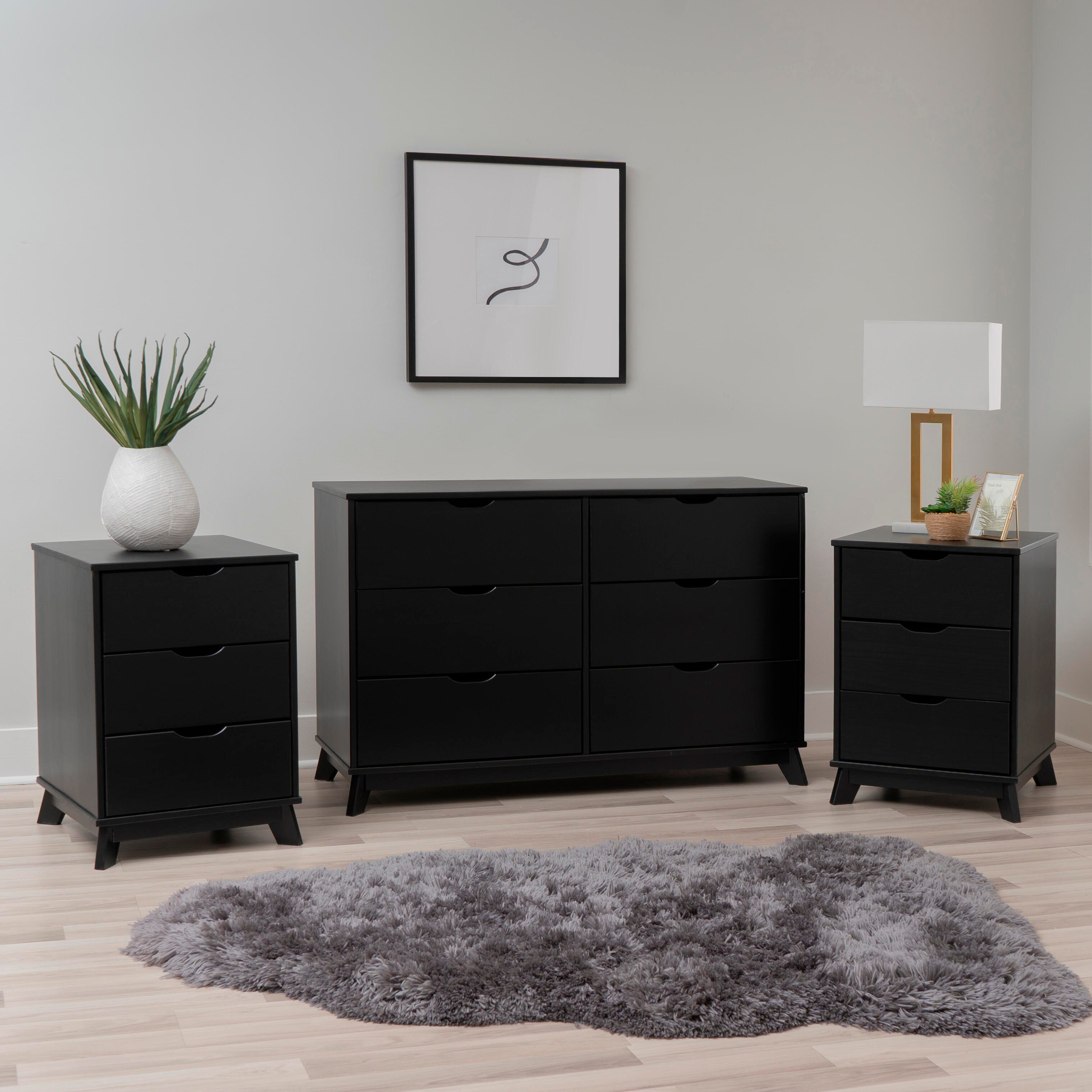 Linon Pierce 2 Nightstands and Dresser Set, Black, rollover