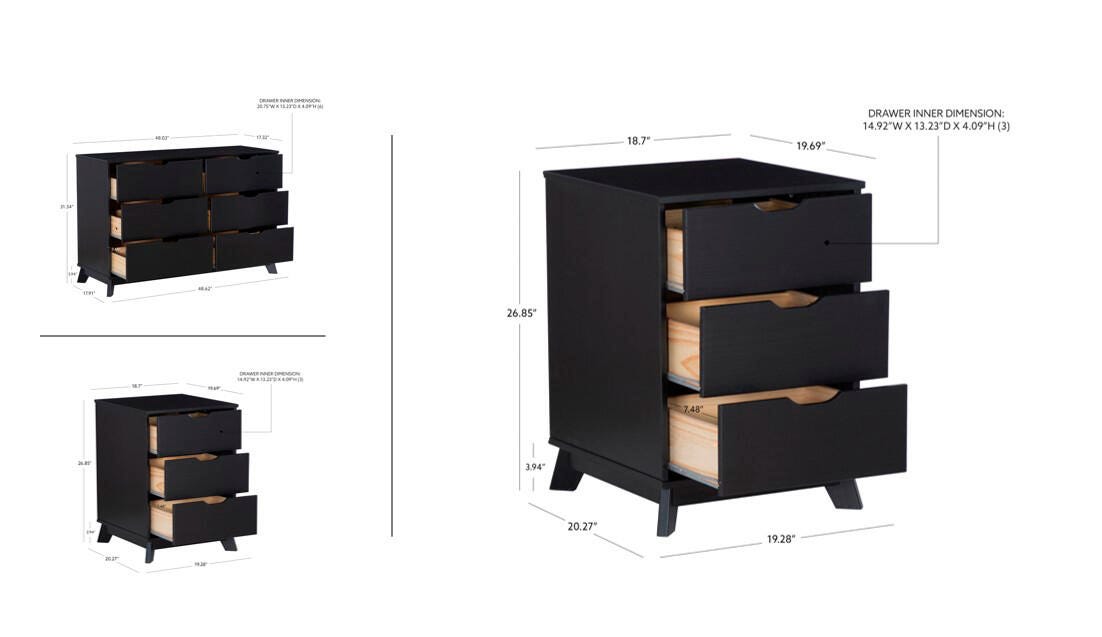 Linon Pierce 2 Nightstands and Dresser Set, Black, large