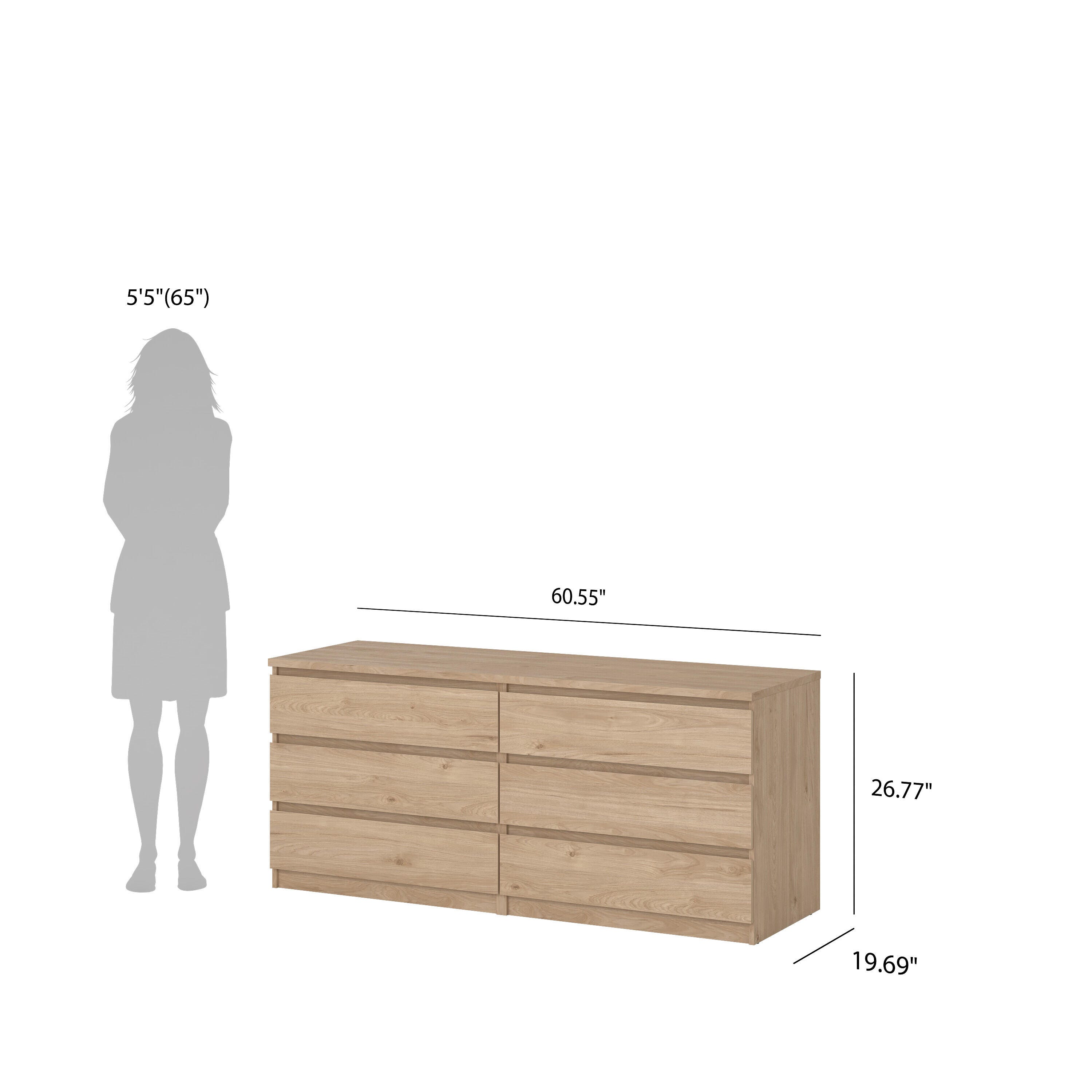 Tvilum Scottsdale 61" 6 Drawer Double Dresser, Jackson Hickory, large