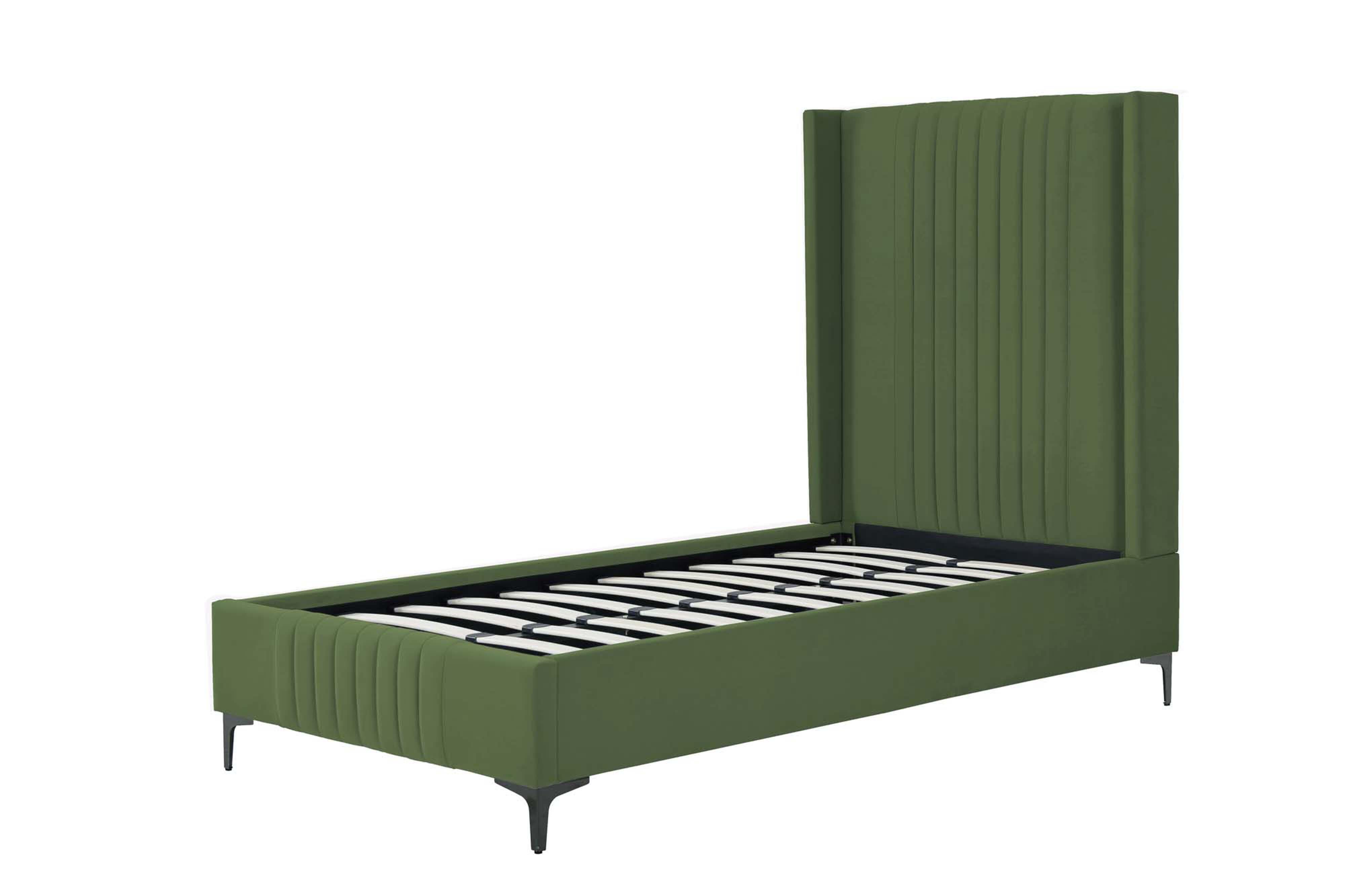 Manhattan Comfort Promenade Twin Wingback Bed, Moss Green, large
