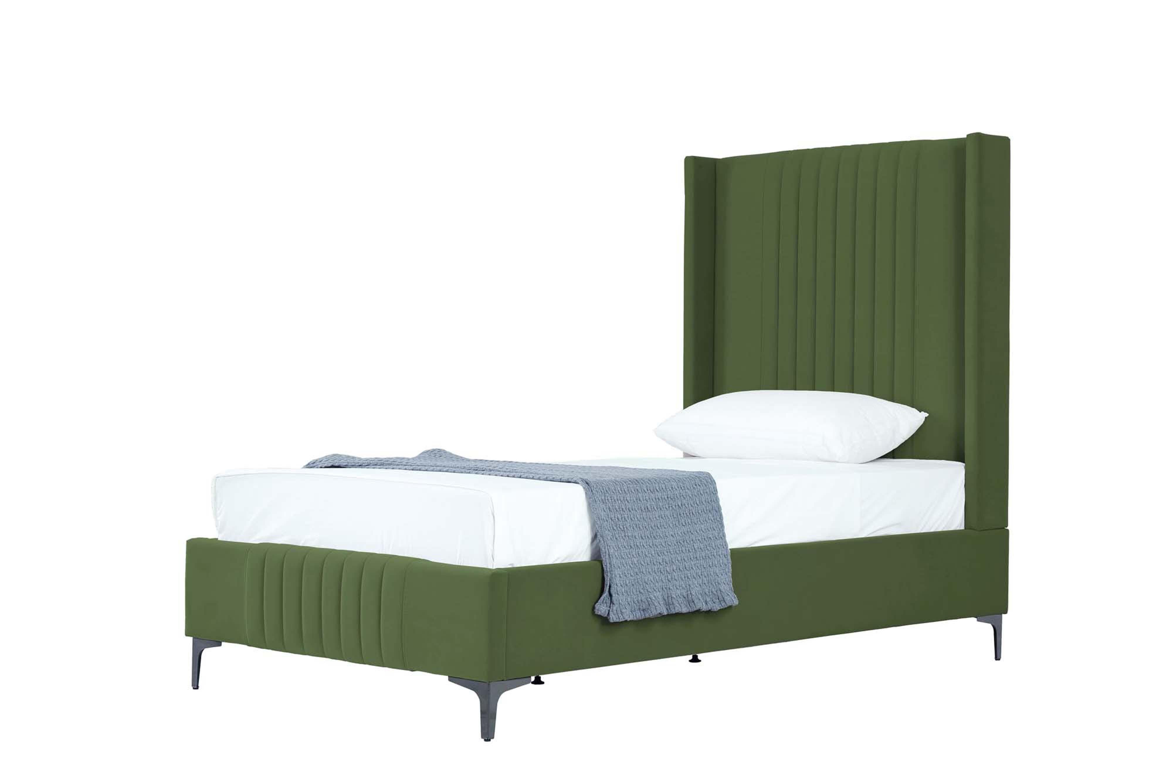 Manhattan Comfort Promenade Twin Wingback Bed, Moss Green, large