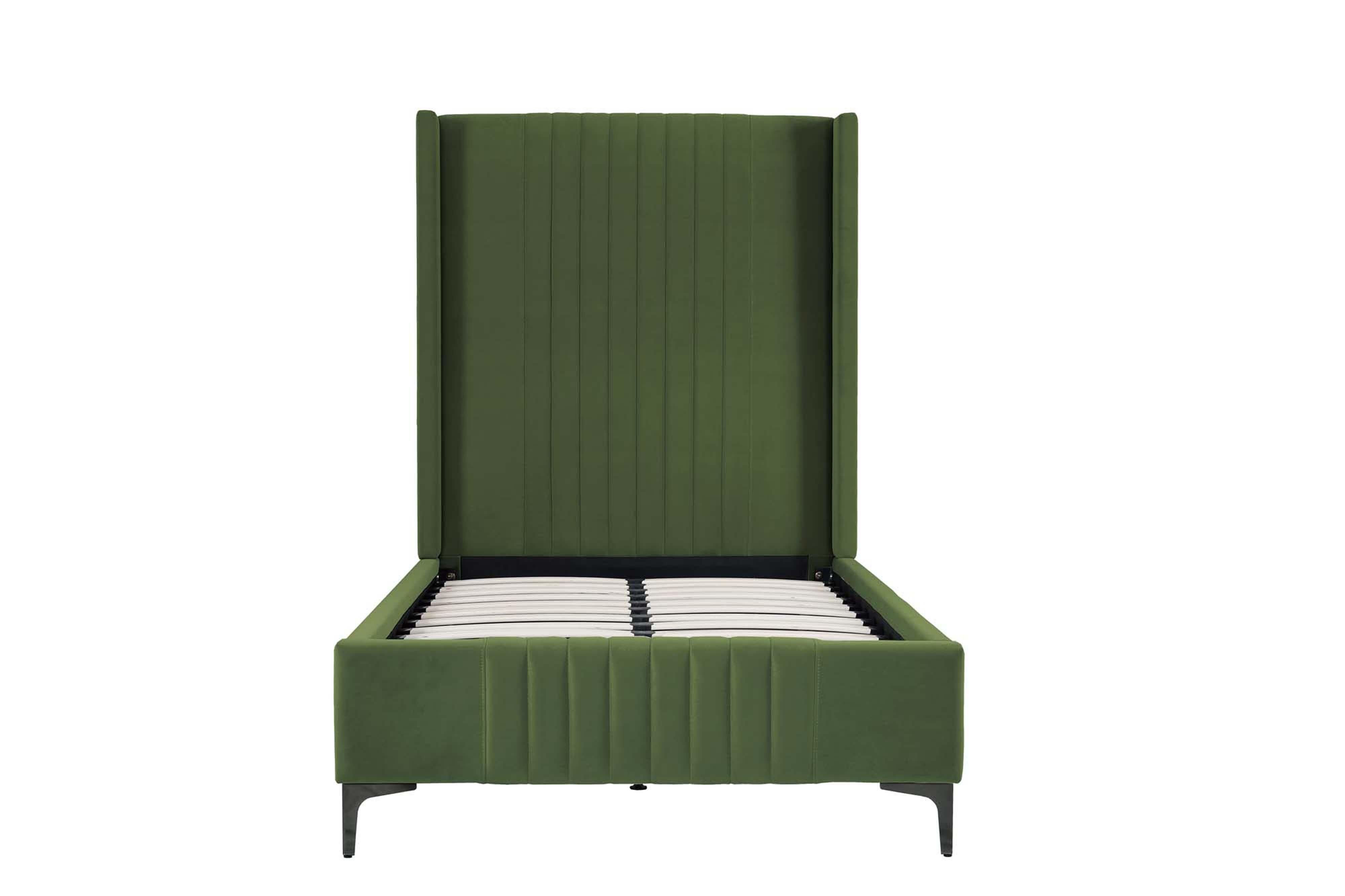 Manhattan Comfort Promenade Twin Wingback Bed, Moss Green, large