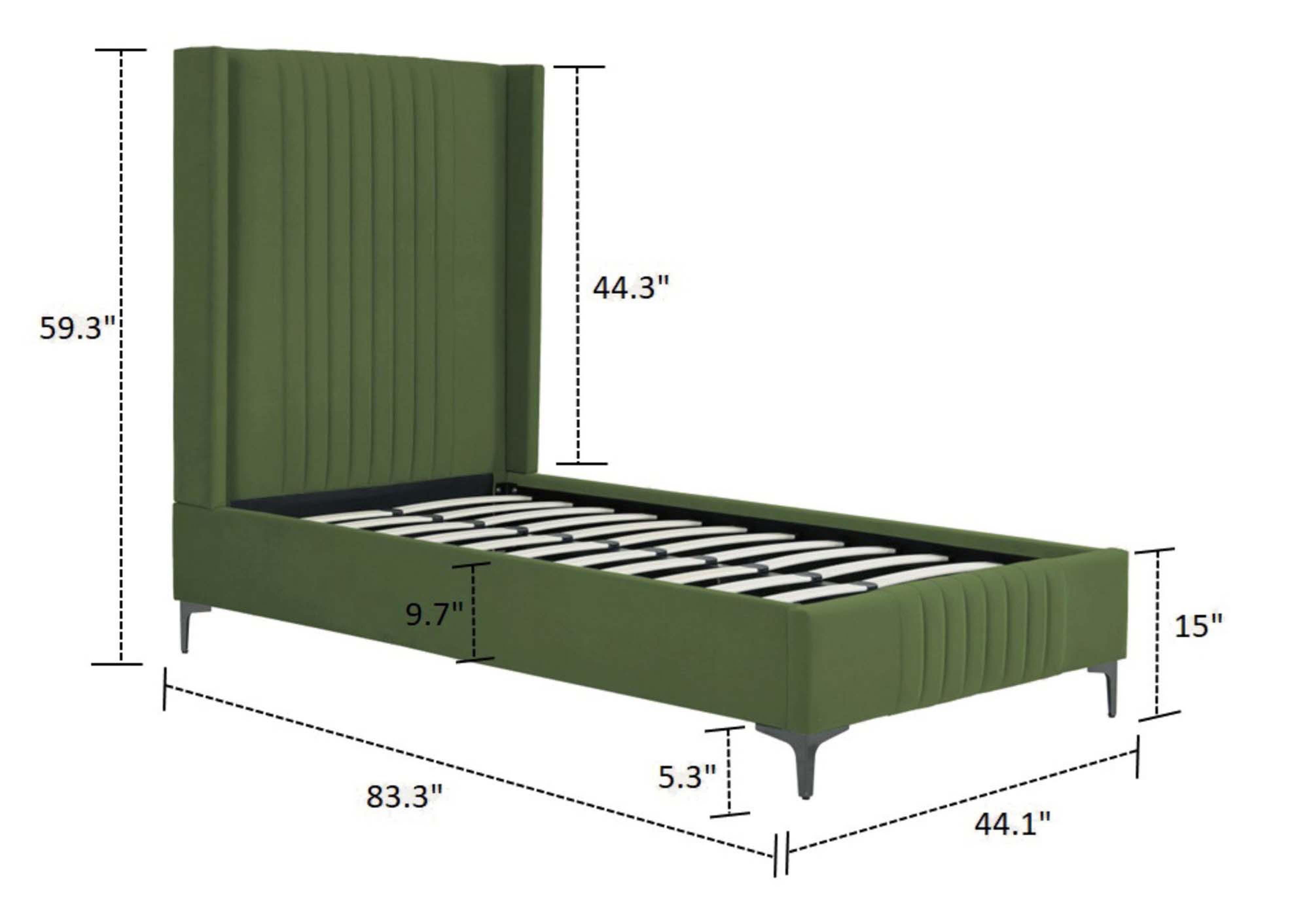 Manhattan Comfort Promenade Twin Wingback Bed, Moss Green, large