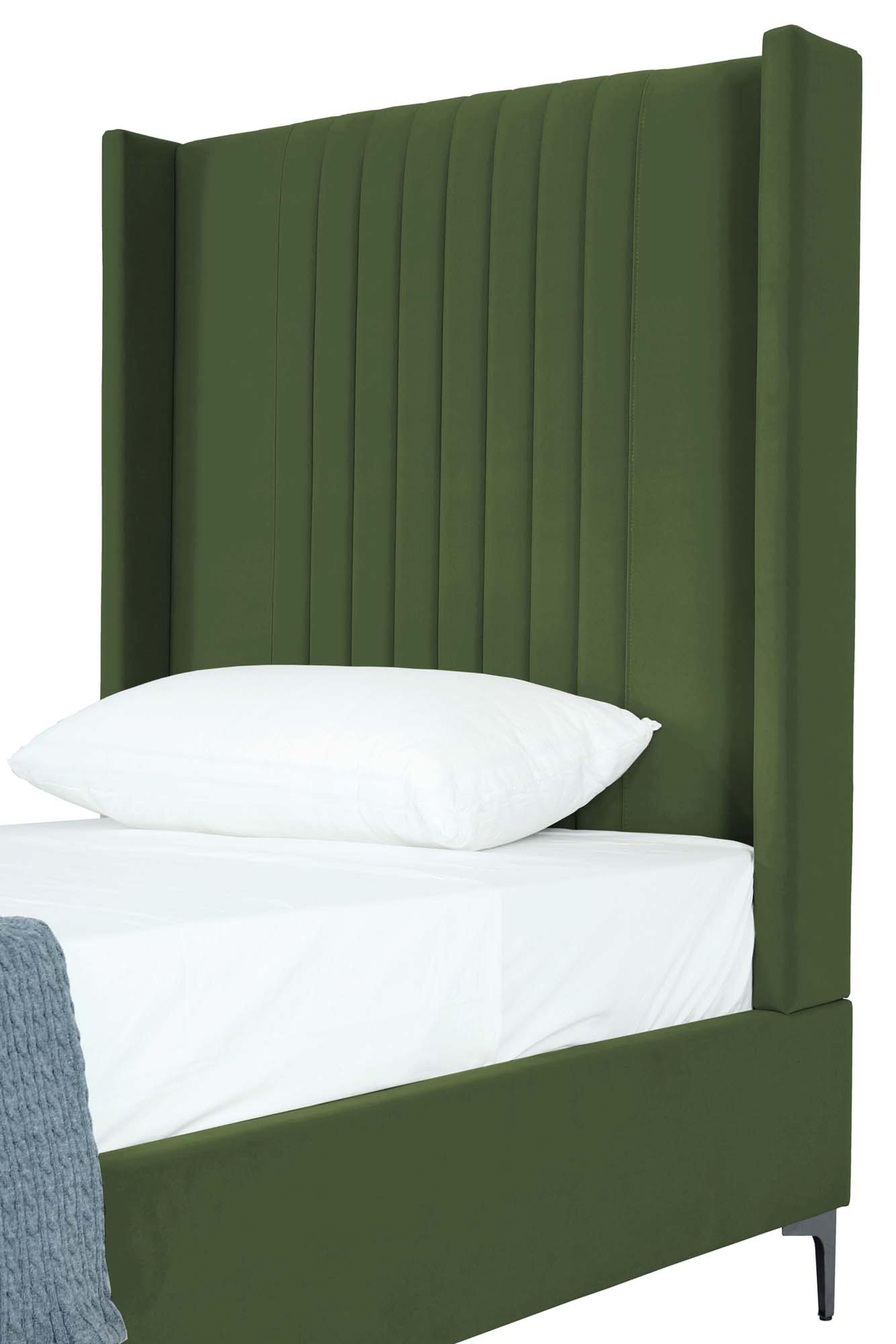 Manhattan Comfort Promenade Twin Wingback Bed, Moss Green, large